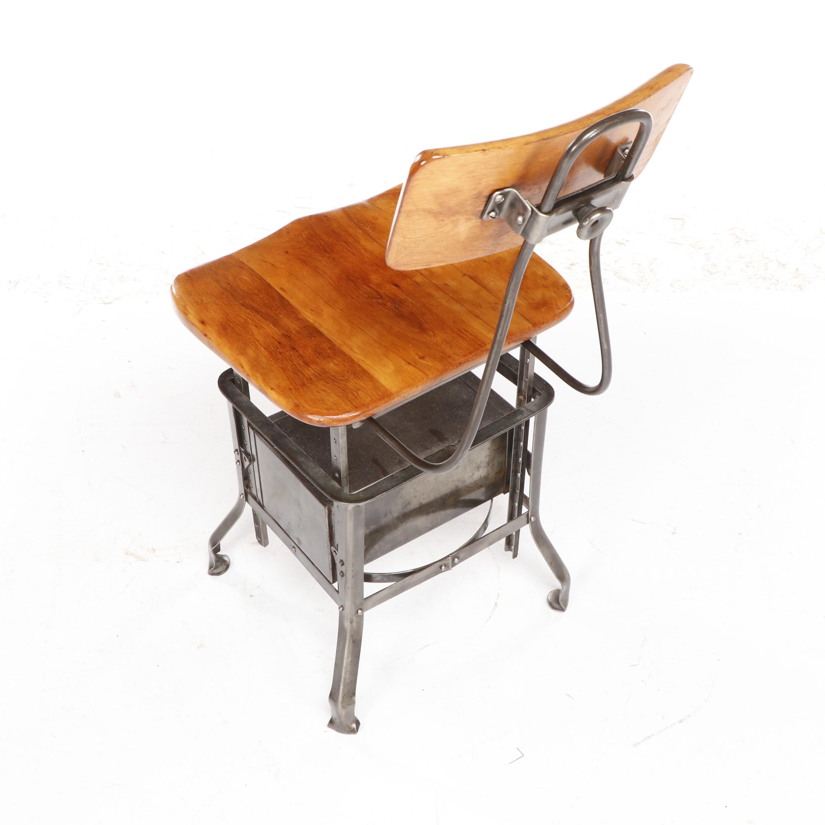 Edward I. Koenig Industrial Style "Sit-Rite" Bookshelf Chair, Circa 1920