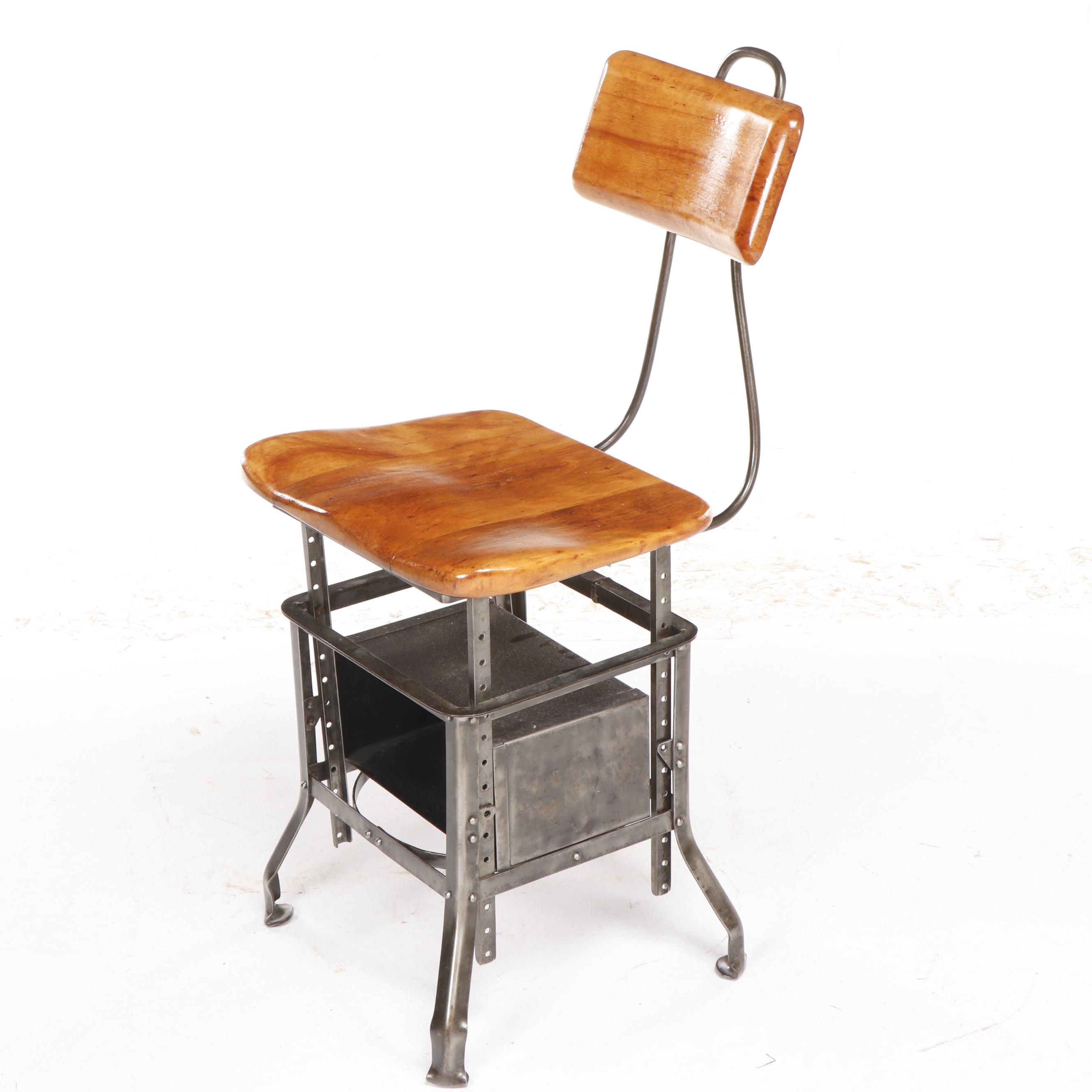 Edward I. Koenig Industrial Style "Sit-Rite" Bookshelf Chair, Circa 1920