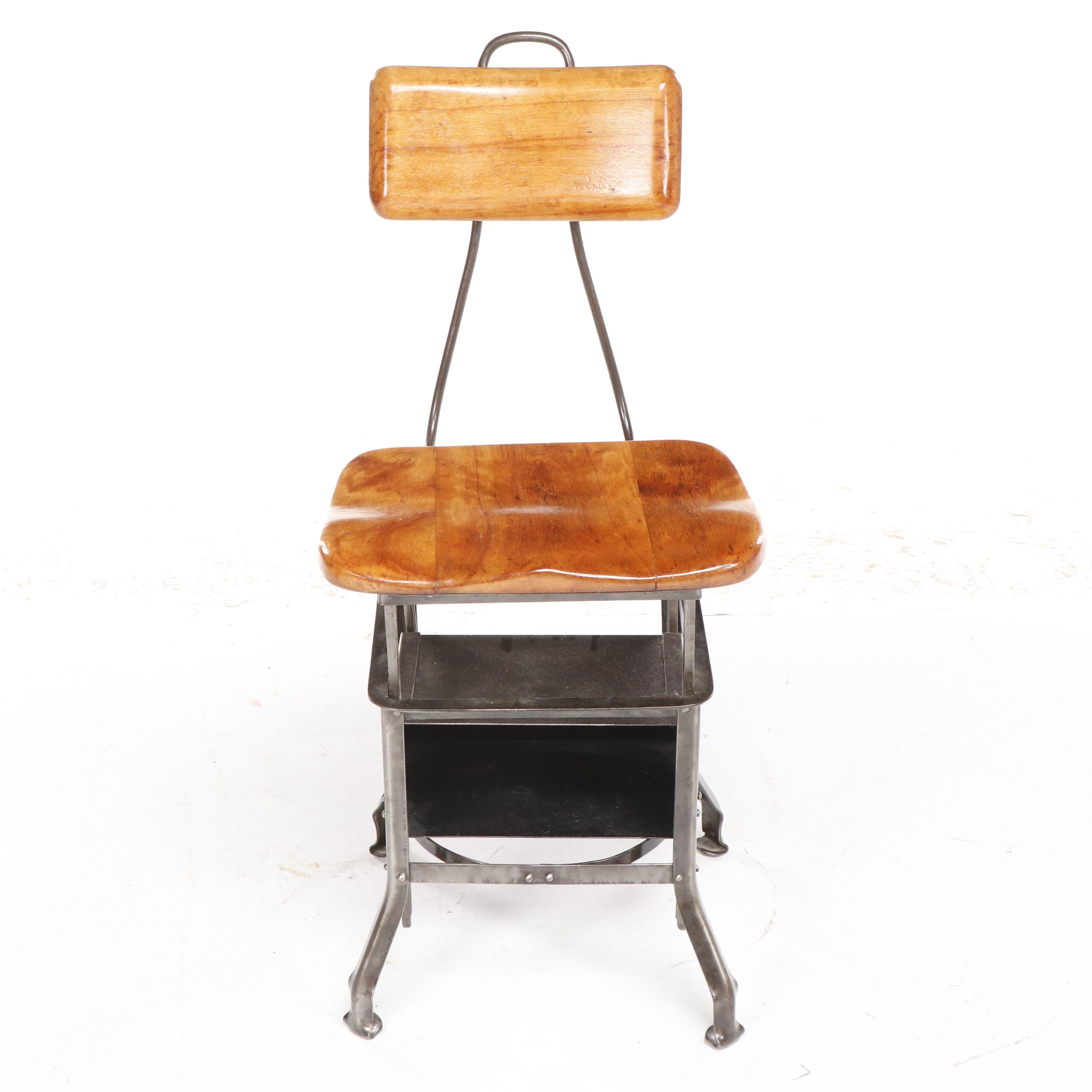 Edward I. Koenig Industrial Style "Sit-Rite" Bookshelf Chair, Circa 1920