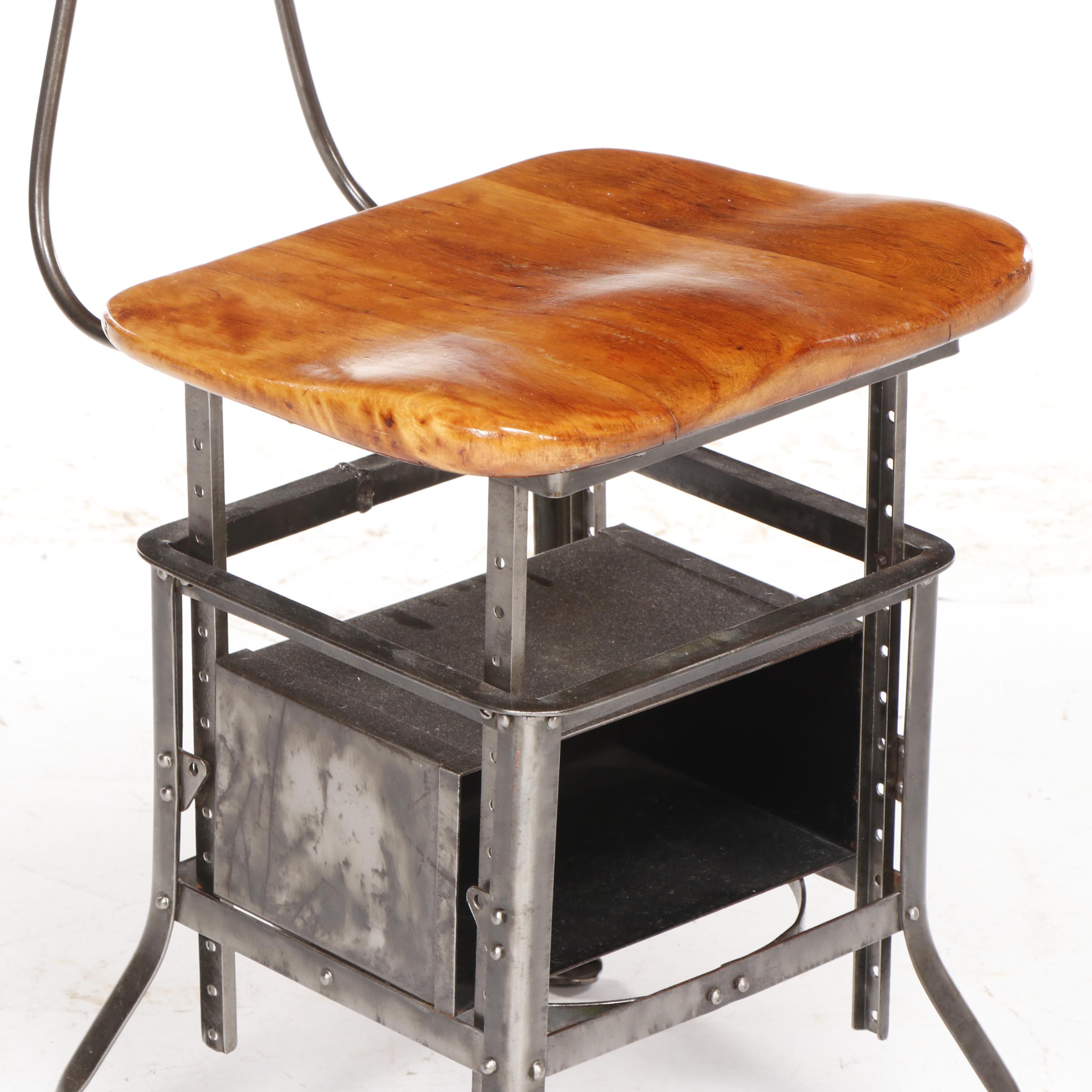 Edward I. Koenig Industrial Style "Sit-Rite" Bookshelf Chair, Circa 1920