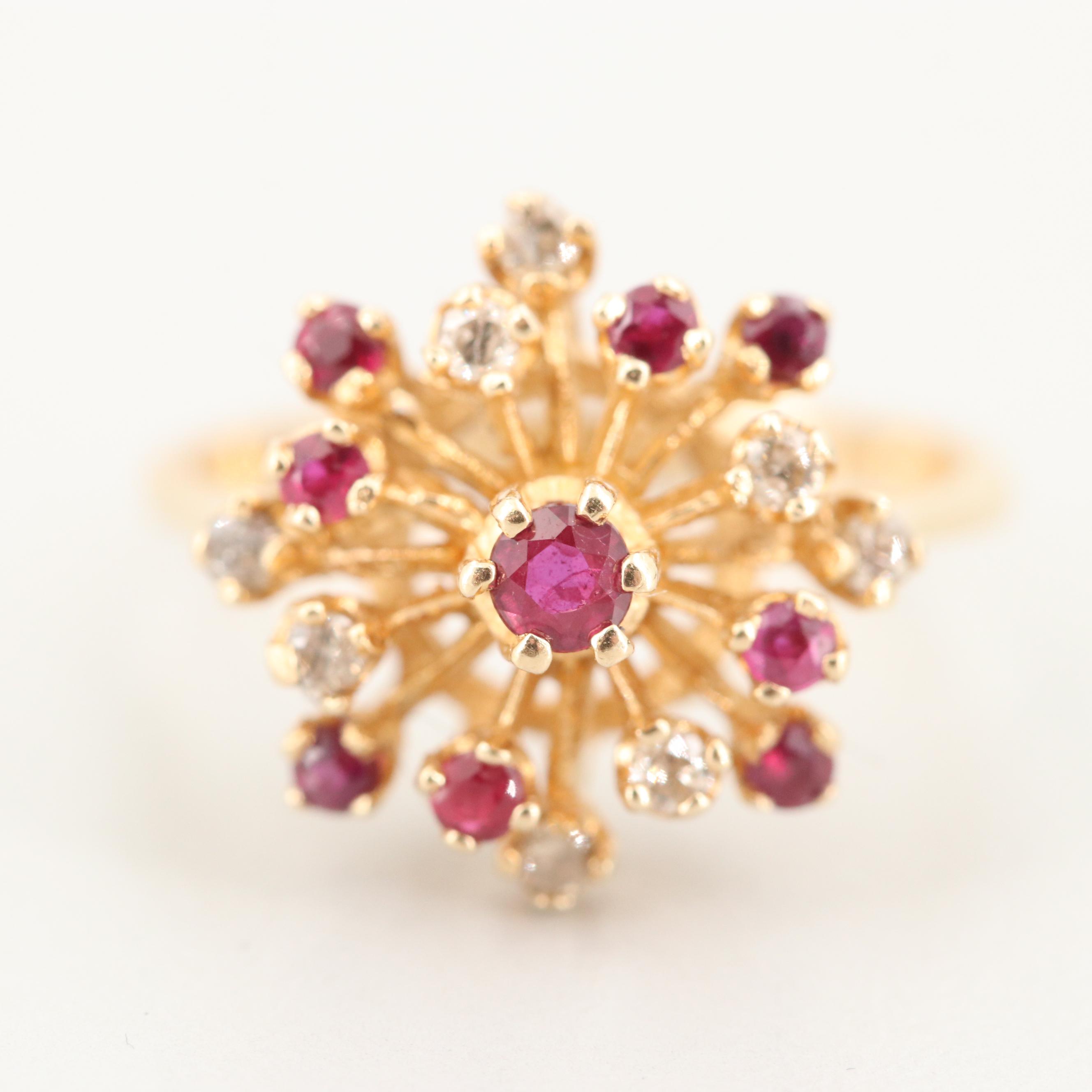 14K Yellow Gold Ruby and Diamond Ring