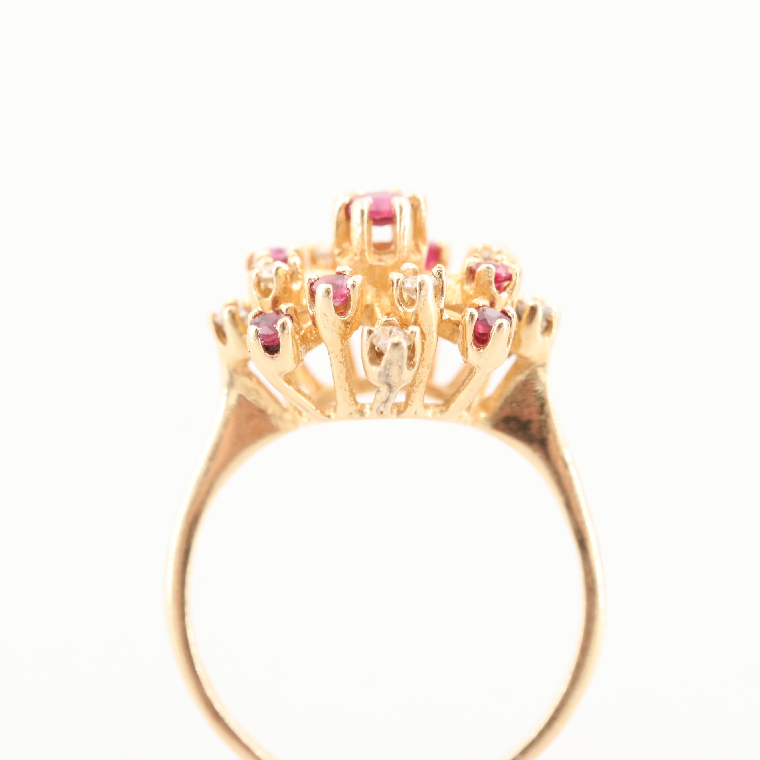 14K Yellow Gold Ruby and Diamond Ring