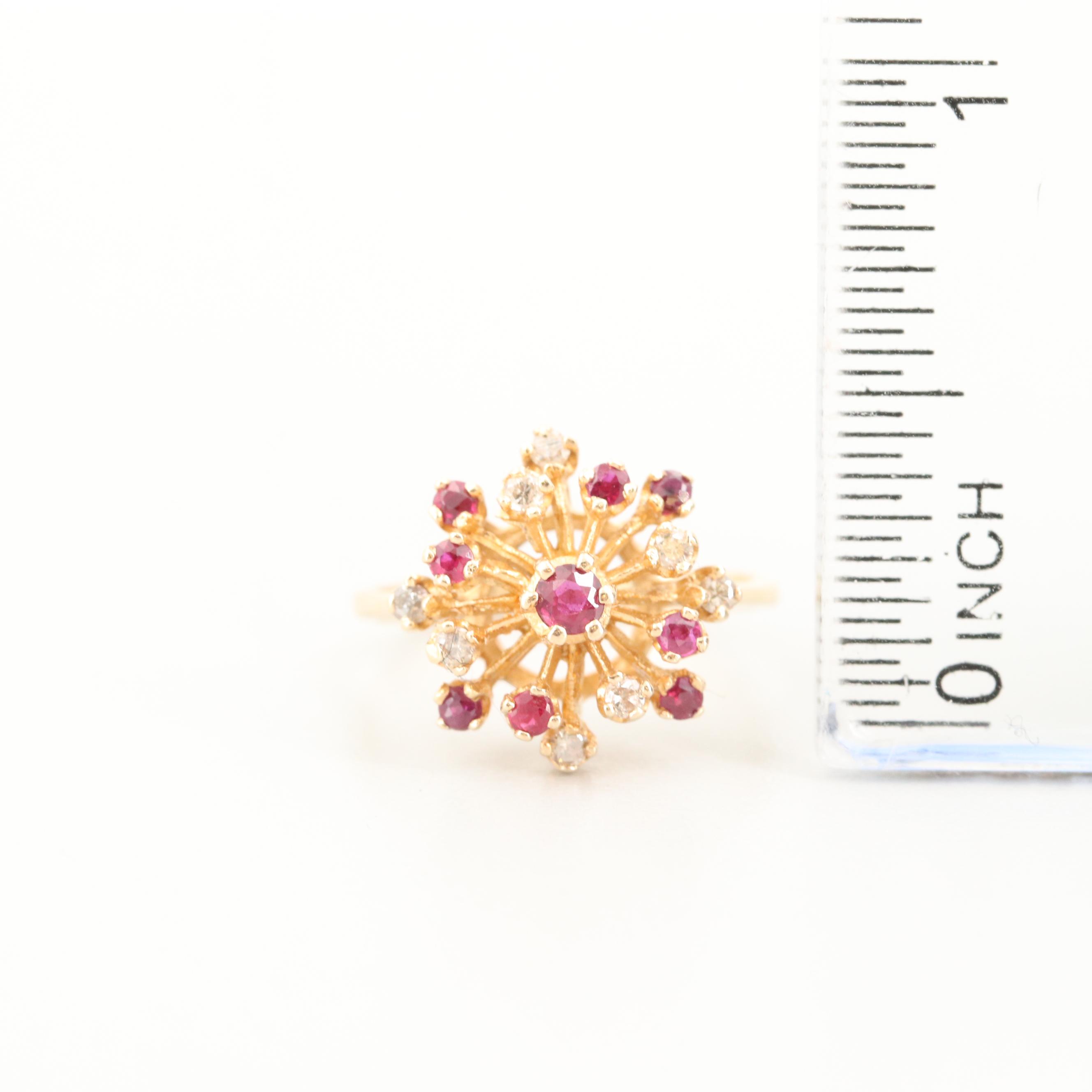 14K Yellow Gold Ruby and Diamond Ring