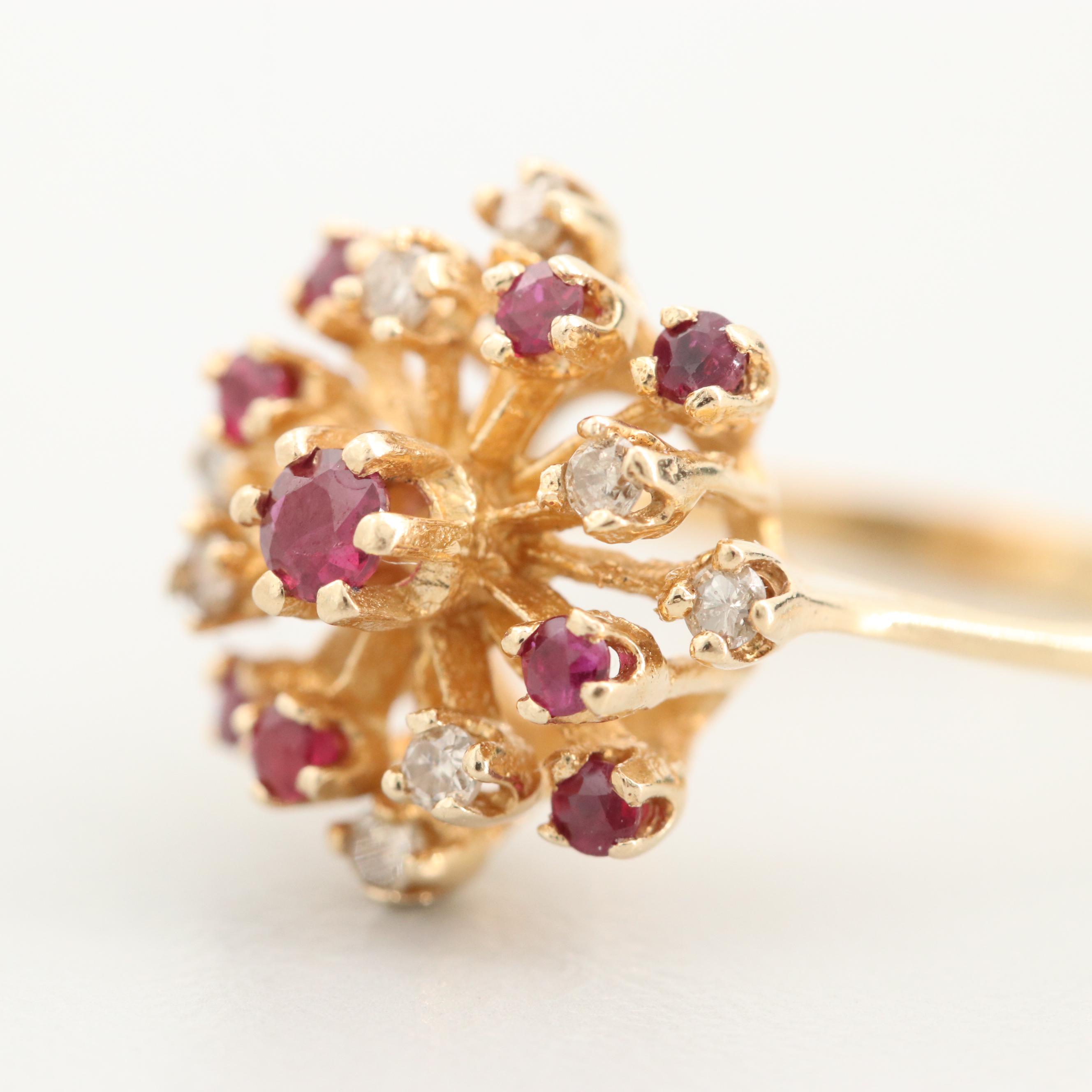 14K Yellow Gold Ruby and Diamond Ring