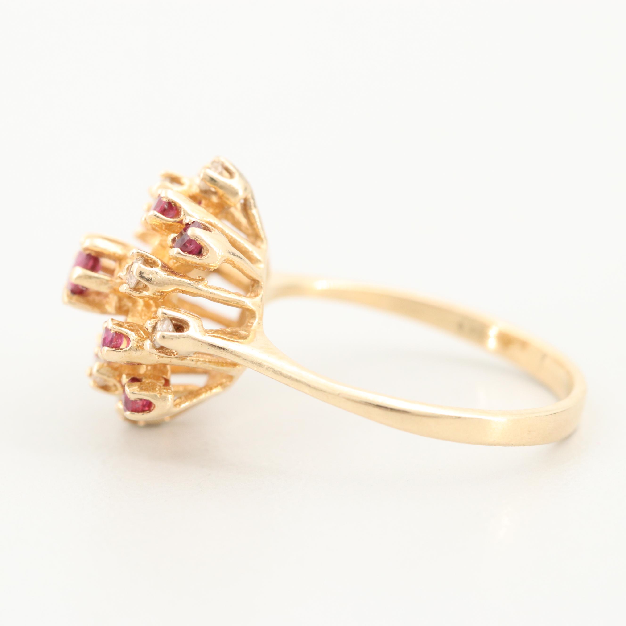 14K Yellow Gold Ruby and Diamond Ring
