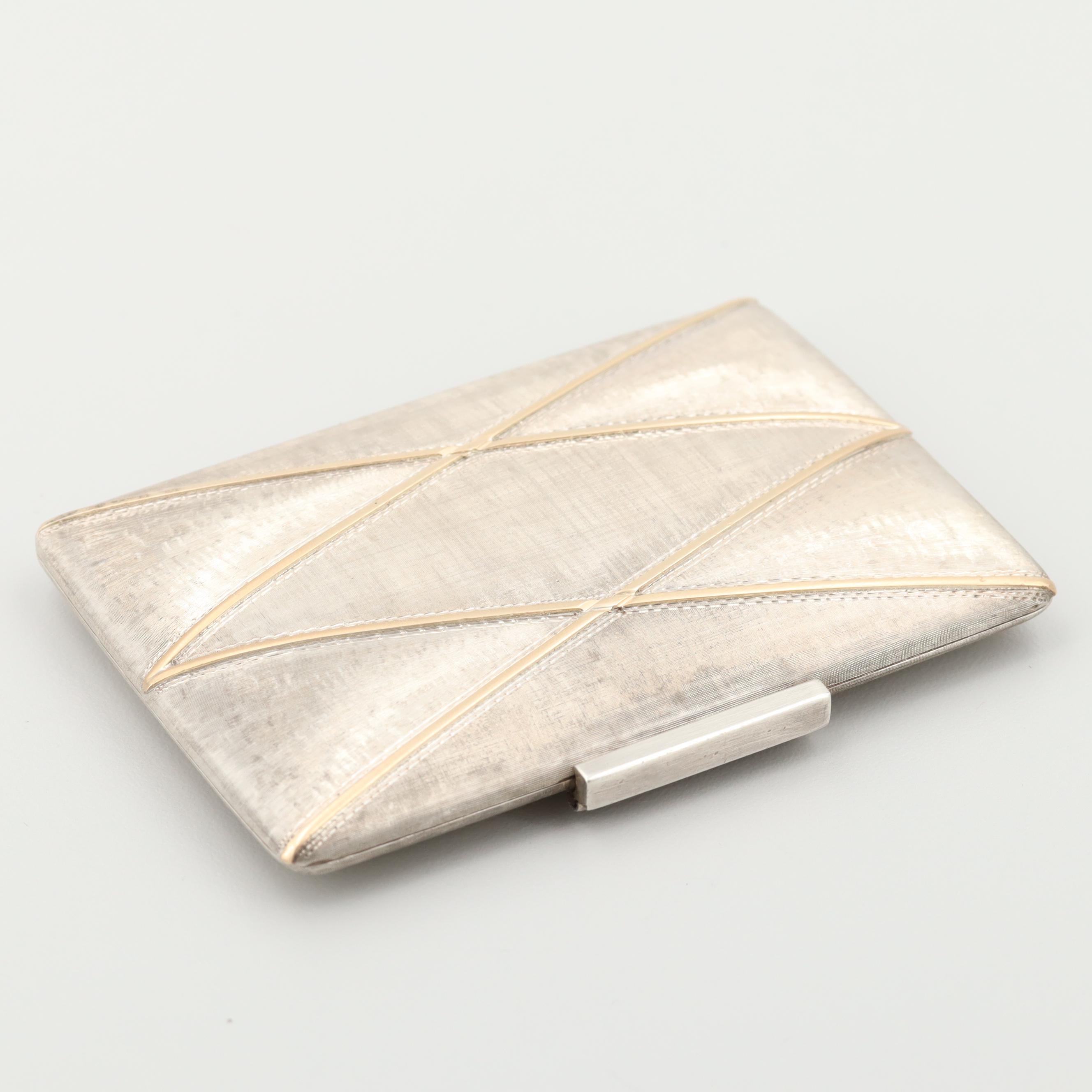 Vintage Gucci Sterling Silver Mirror Compact with 18K Yellow Gold Accent