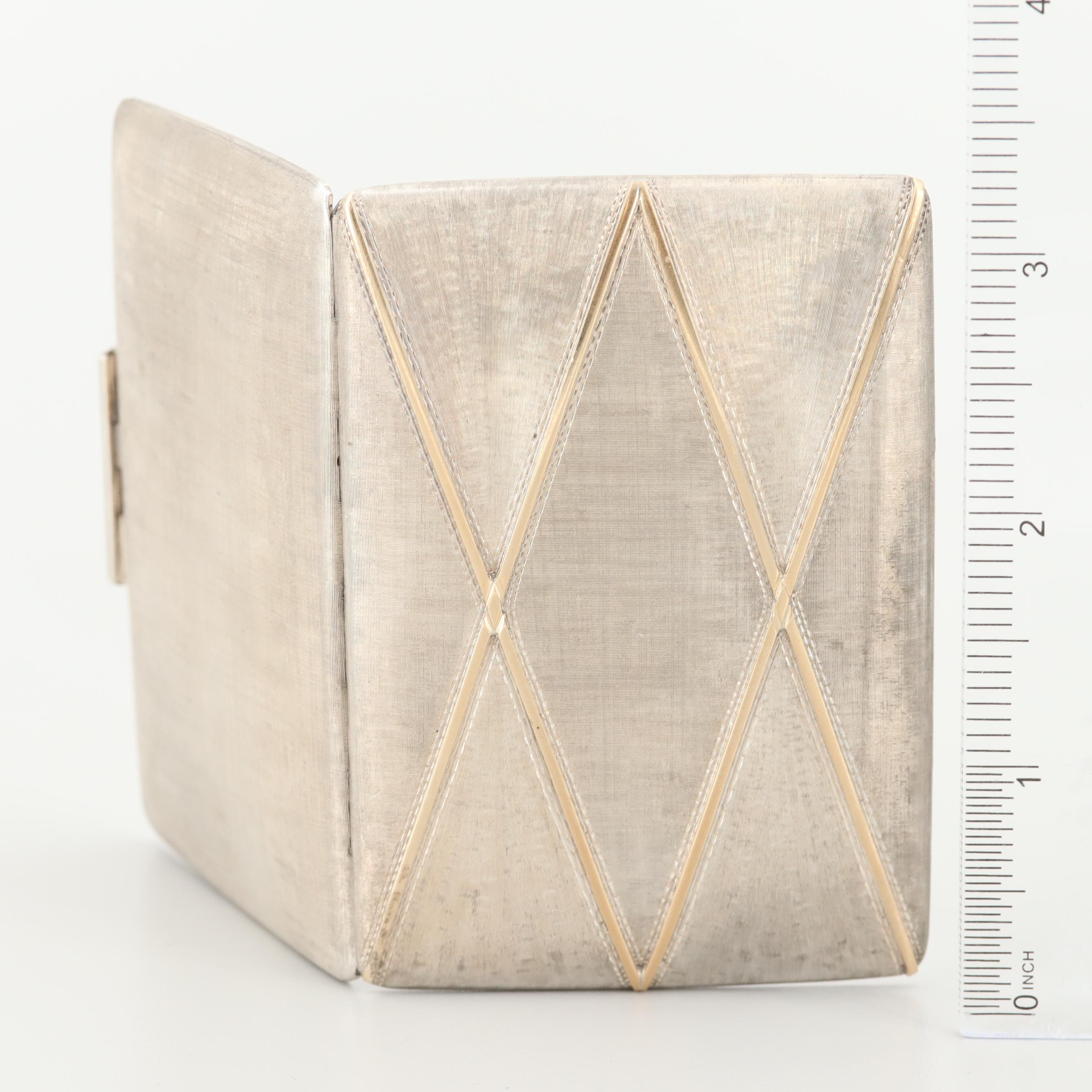 Vintage Gucci Sterling Silver Mirror Compact with 18K Yellow Gold Accent