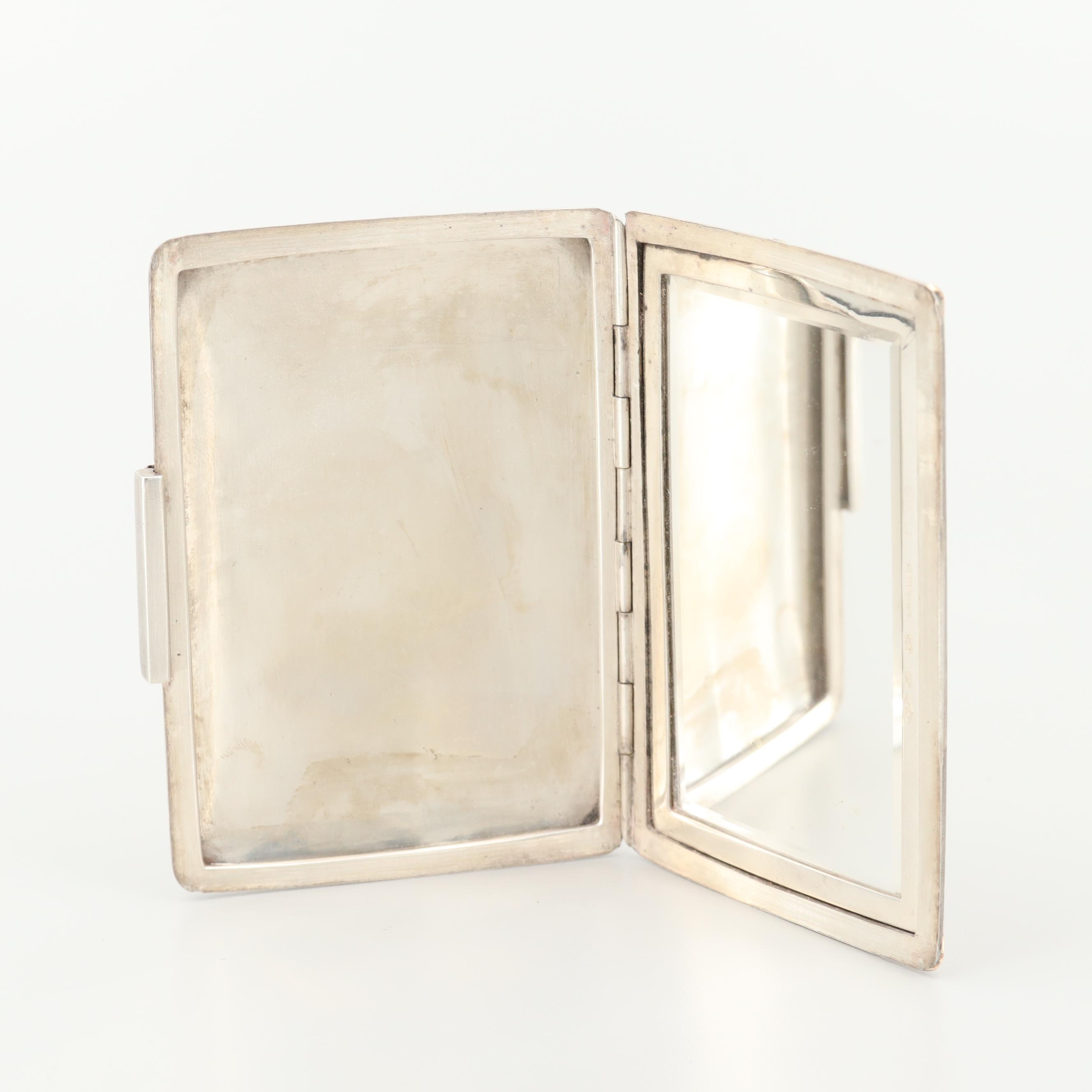 Vintage Gucci Sterling Silver Mirror Compact with 18K Yellow Gold Accent