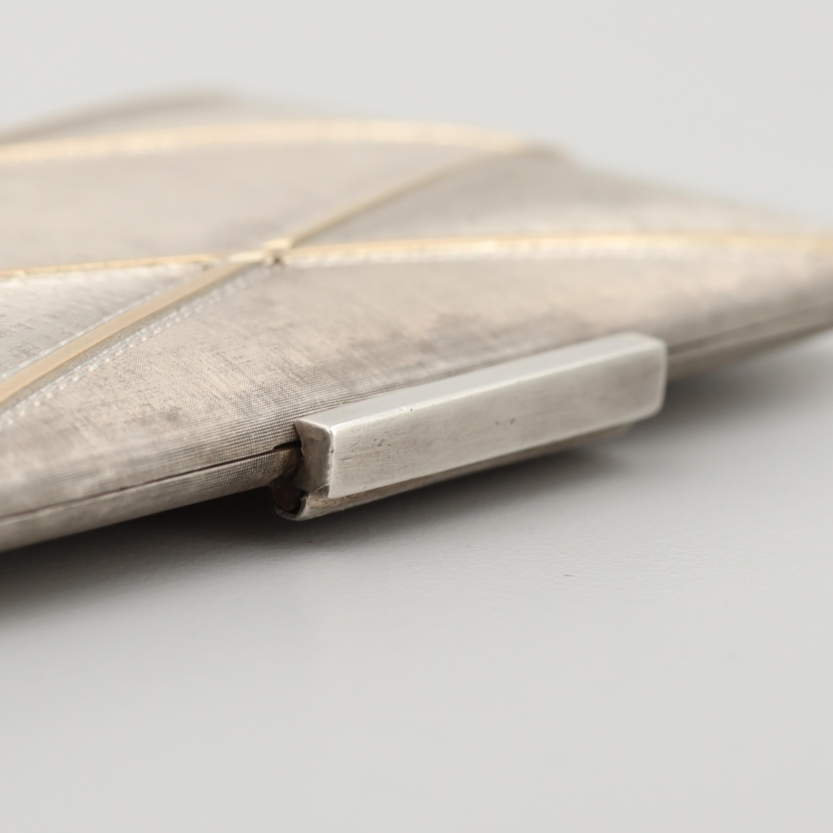 Vintage Gucci Sterling Silver Mirror Compact with 18K Yellow Gold Accent