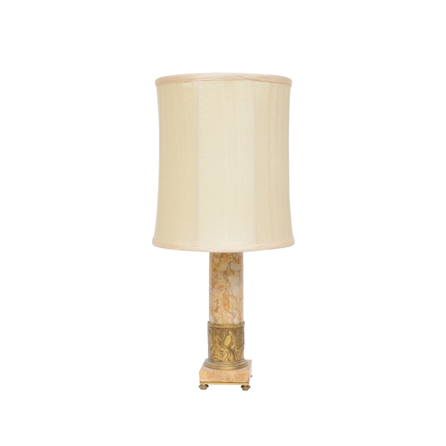 NEoclassical Style Brass and Marble Table Lamp with Edward Alden Shade