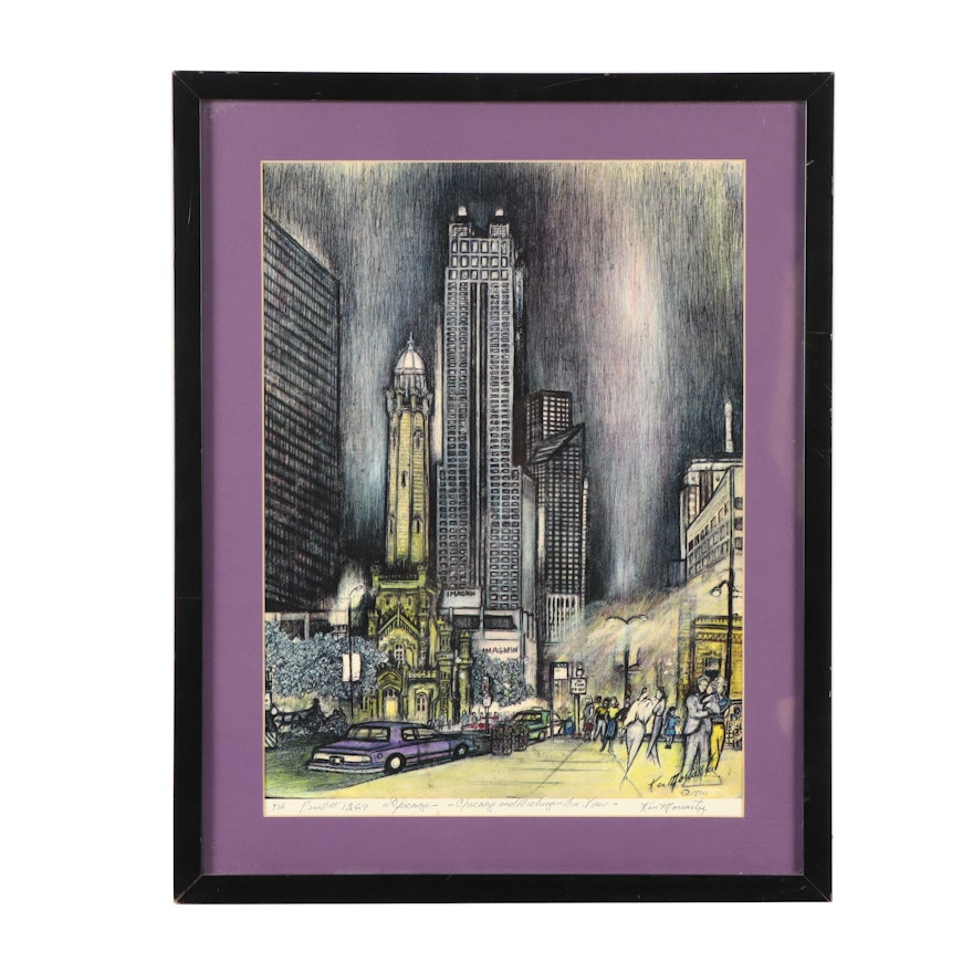 Ken Moriarty Photomechanical Print "Chicago and Michigan Ave View"