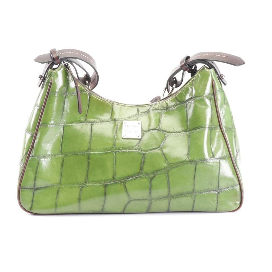 Dooney & Bourke Croc Embossed Green Leather Shoulder Bag