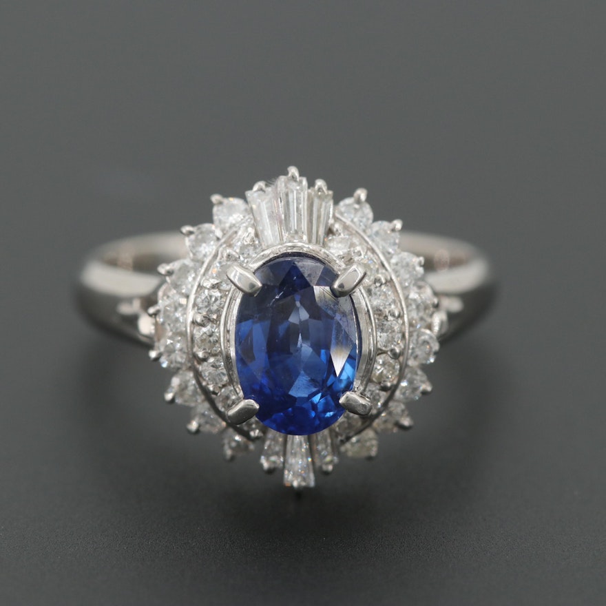 Platinum 1.16 CT Sapphire and Diamond Ring