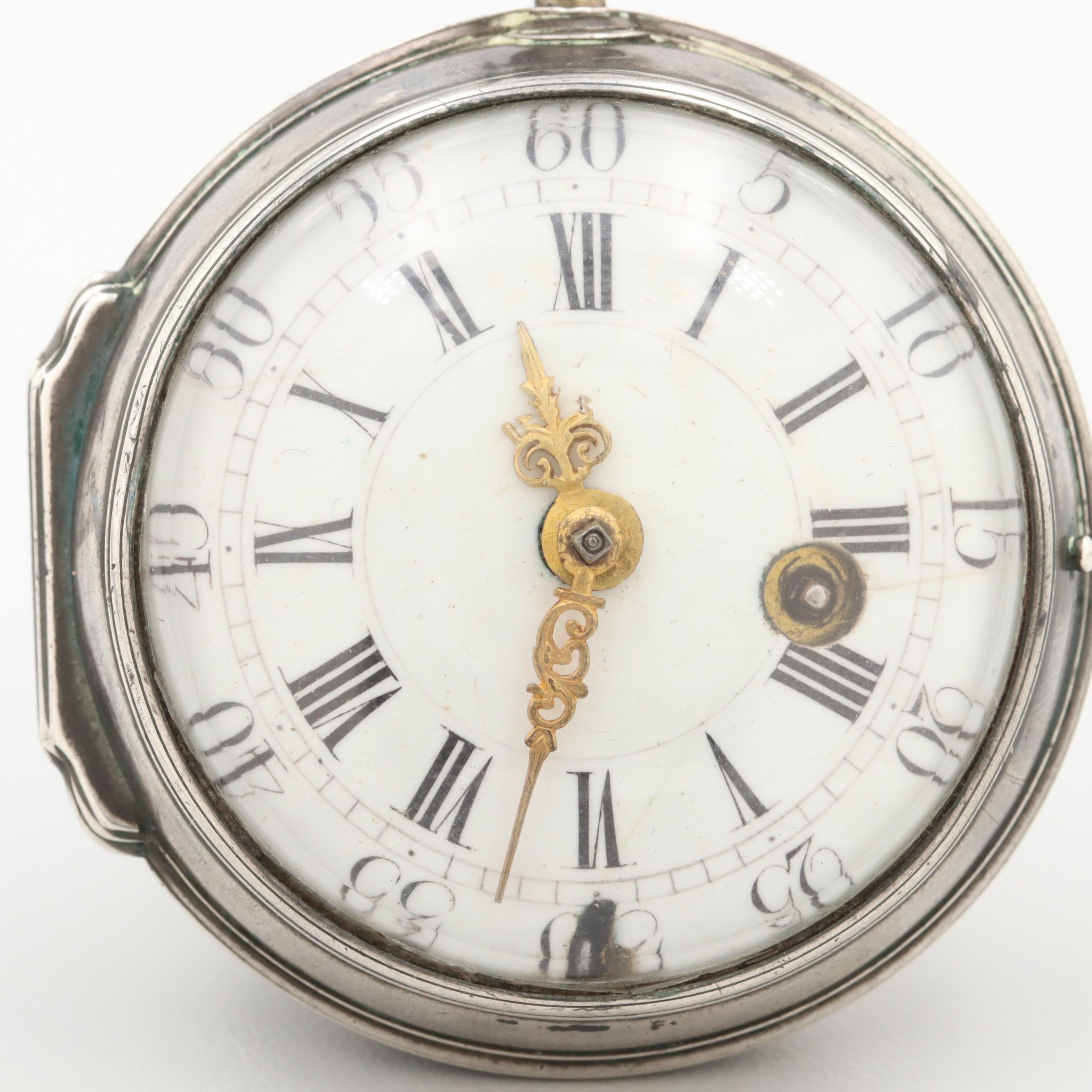 Antique French 830 Silver Pocket Watch With Onion Style Case