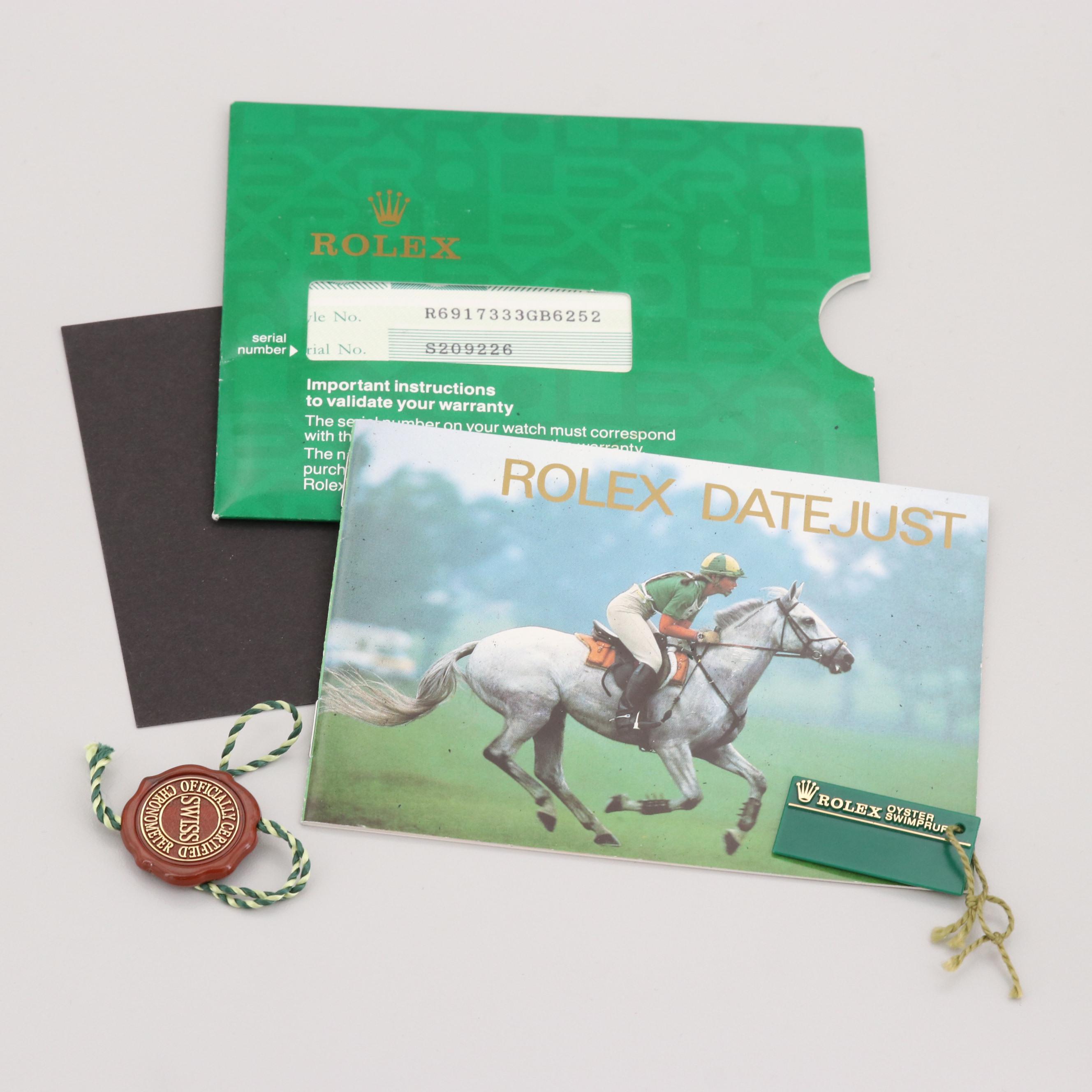 Rolex Datejust Stainless Steel, 18K Yellow Gold and Diamonds Watch, 1993