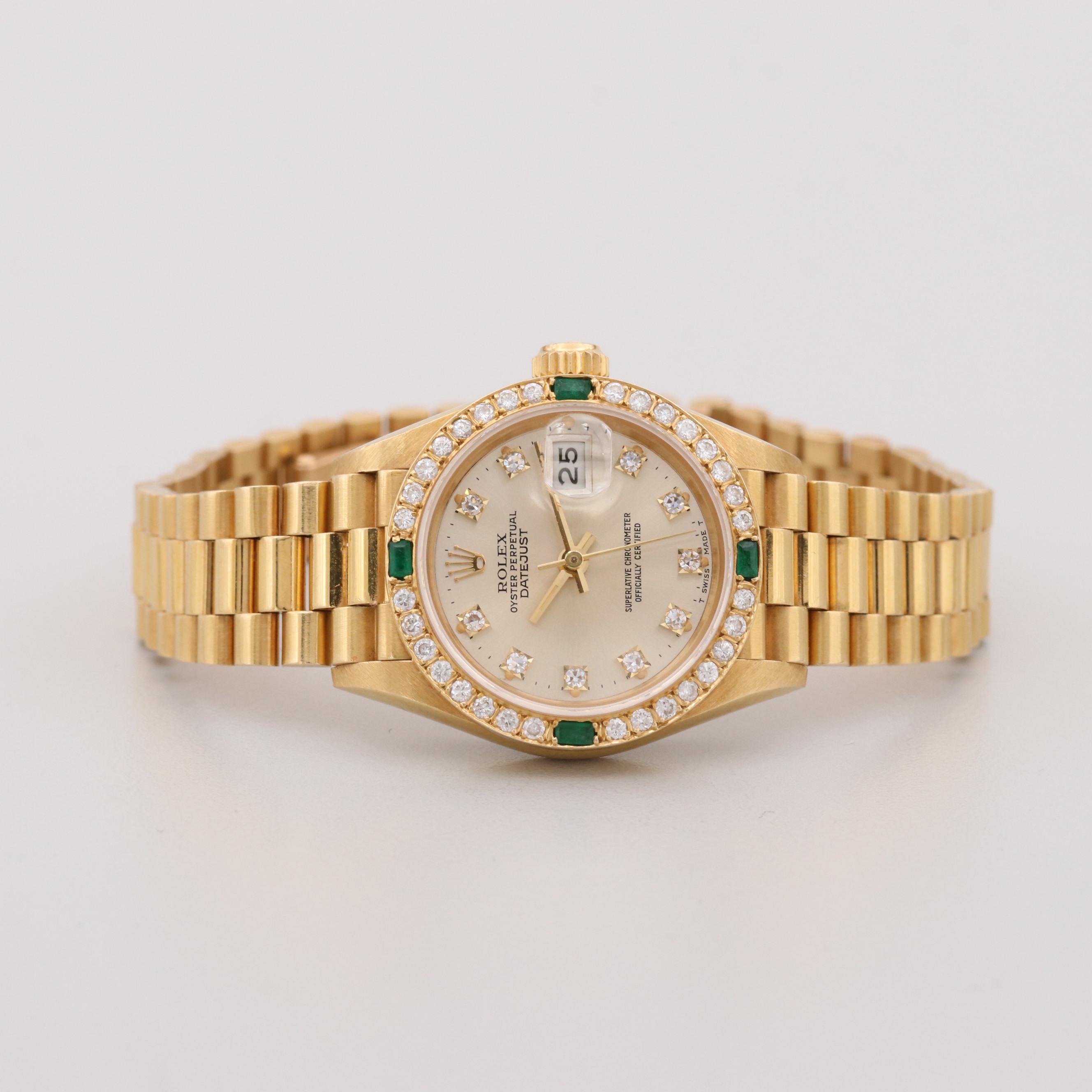 Rolex Datejust 18K Yellow Gold, Diamond and Emerald Automatic Watch, 1986