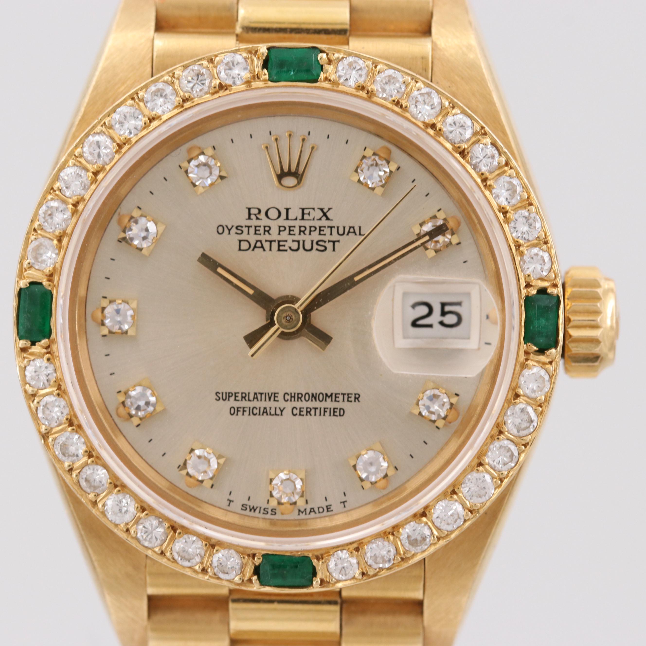 Rolex Datejust 18K Yellow Gold, Diamond and Emerald Automatic Watch, 1986