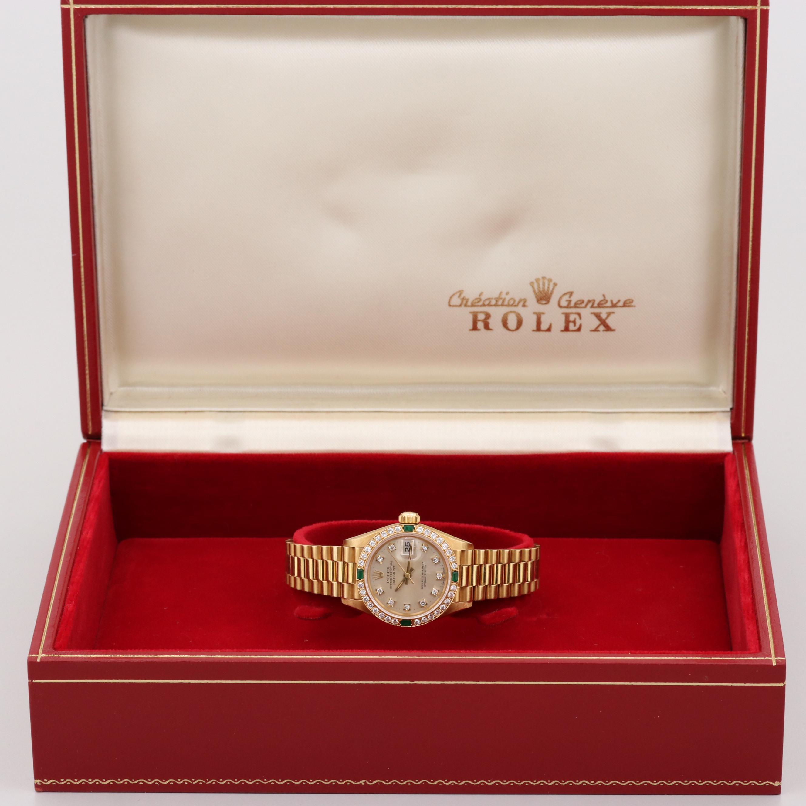 Rolex Datejust 18K Yellow Gold, Diamond and Emerald Automatic Watch, 1986