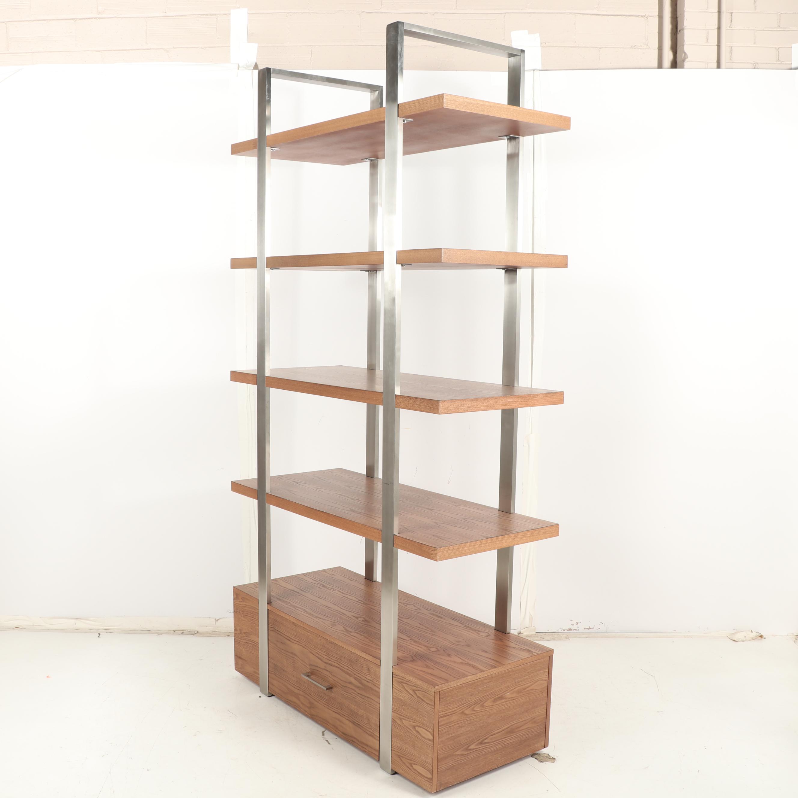 Contemporary Chromed Steel Metal and Engineered Wood Étagère Bookcase