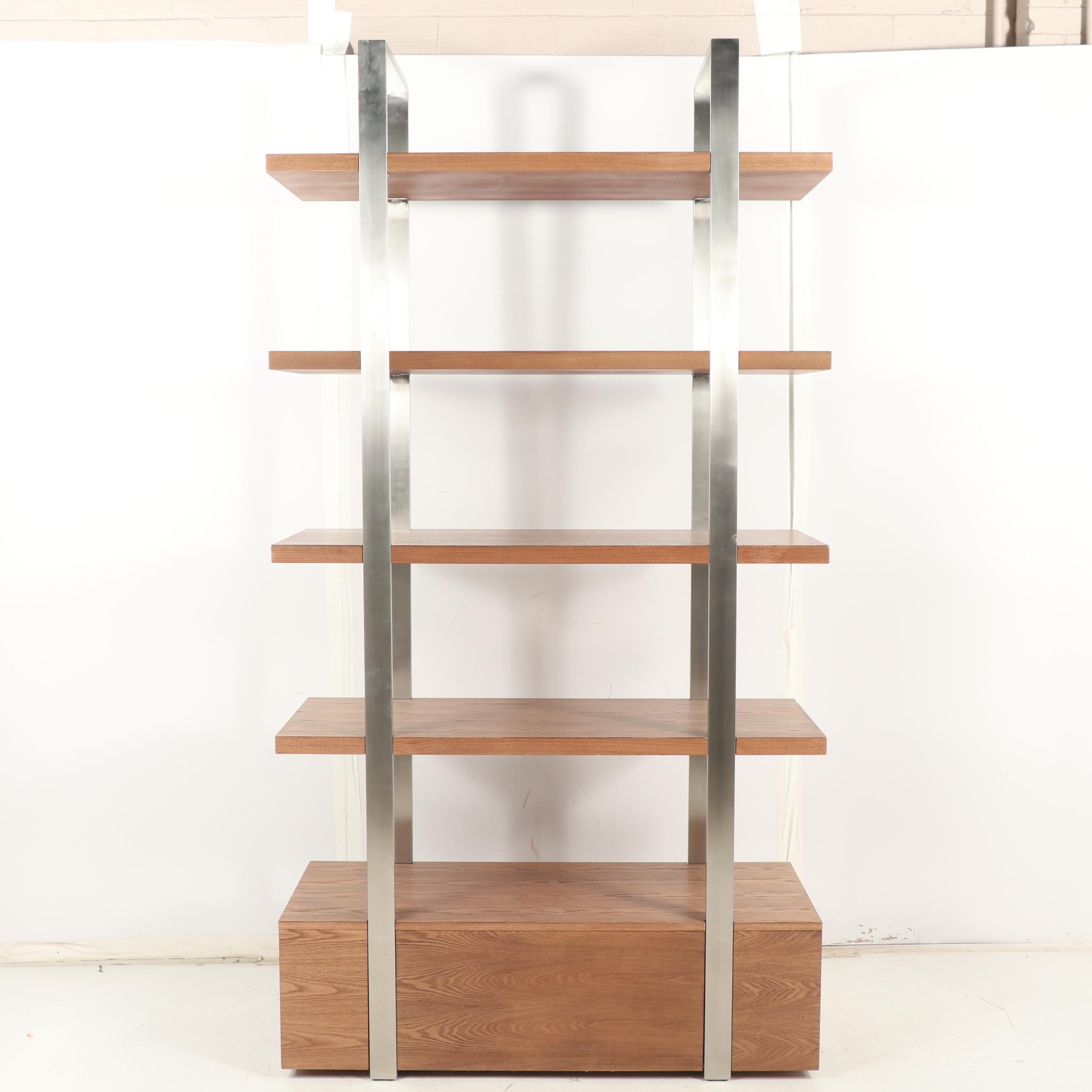Contemporary Chromed Steel Metal and Engineered Wood Étagère Bookcase
