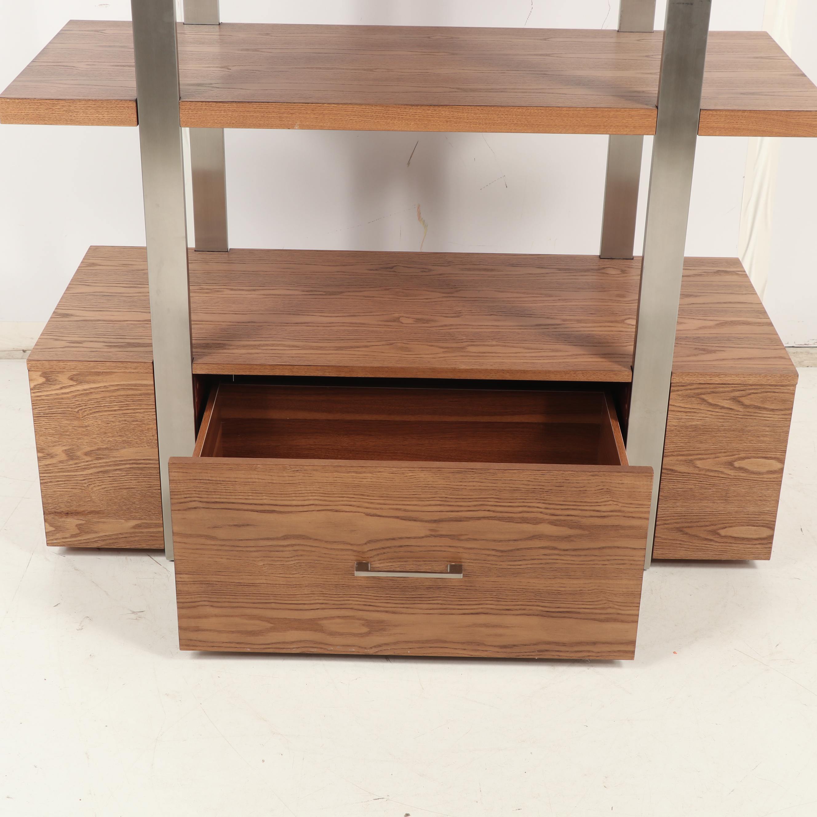 Contemporary Chromed Steel Metal and Engineered Wood Étagère Bookcase