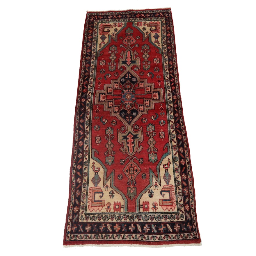 3.5' x 8.11' Hand-Knotted Persian Malayer Pictorial Carpet Runner, Circa 1950