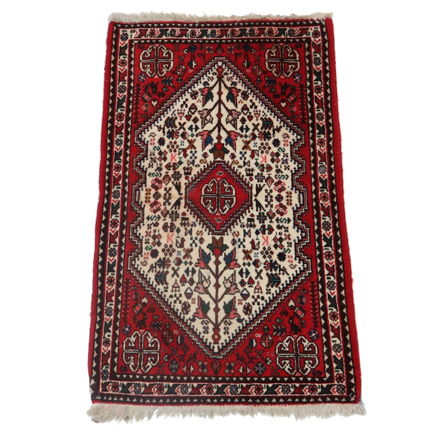 1.10' x 3.4' Hand-Knotted Persian Abadeh Shiraz Wool Rug, Circa 1970s