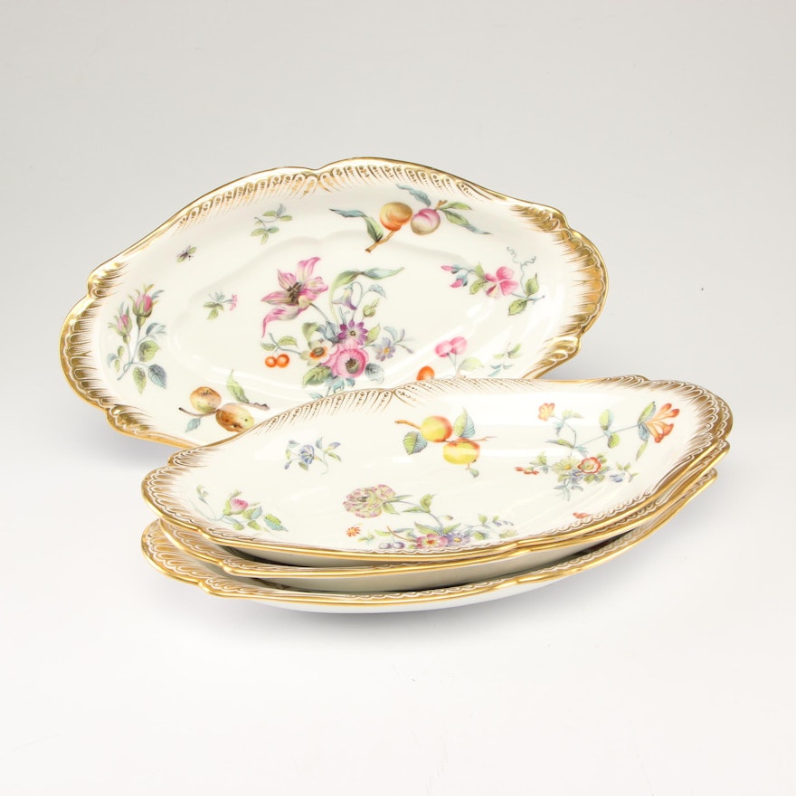 French Porcelain Ravier Serving Dishes with Floral Motif, Late 19th Century
