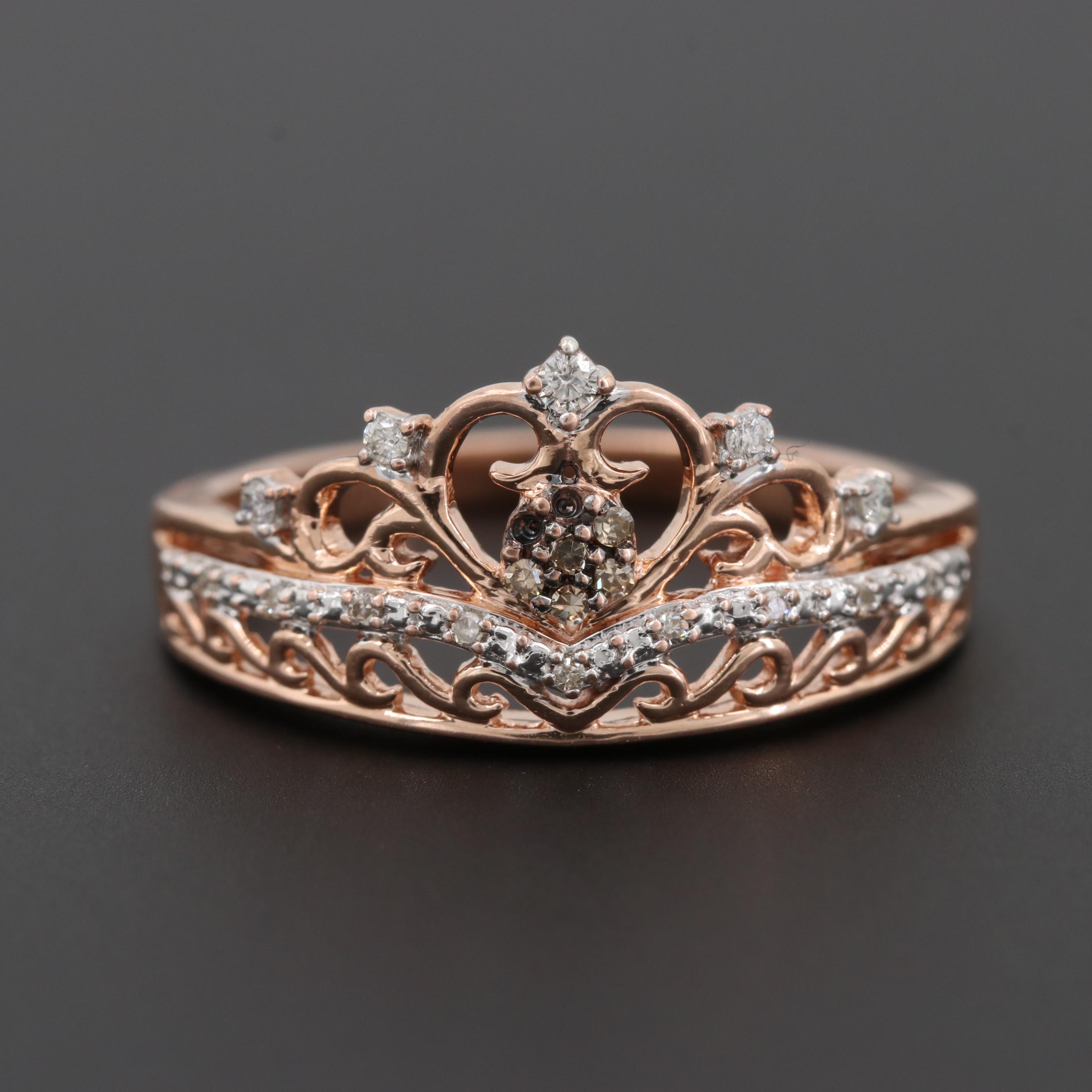 10K Rose Gold Diamond Tiara Ring