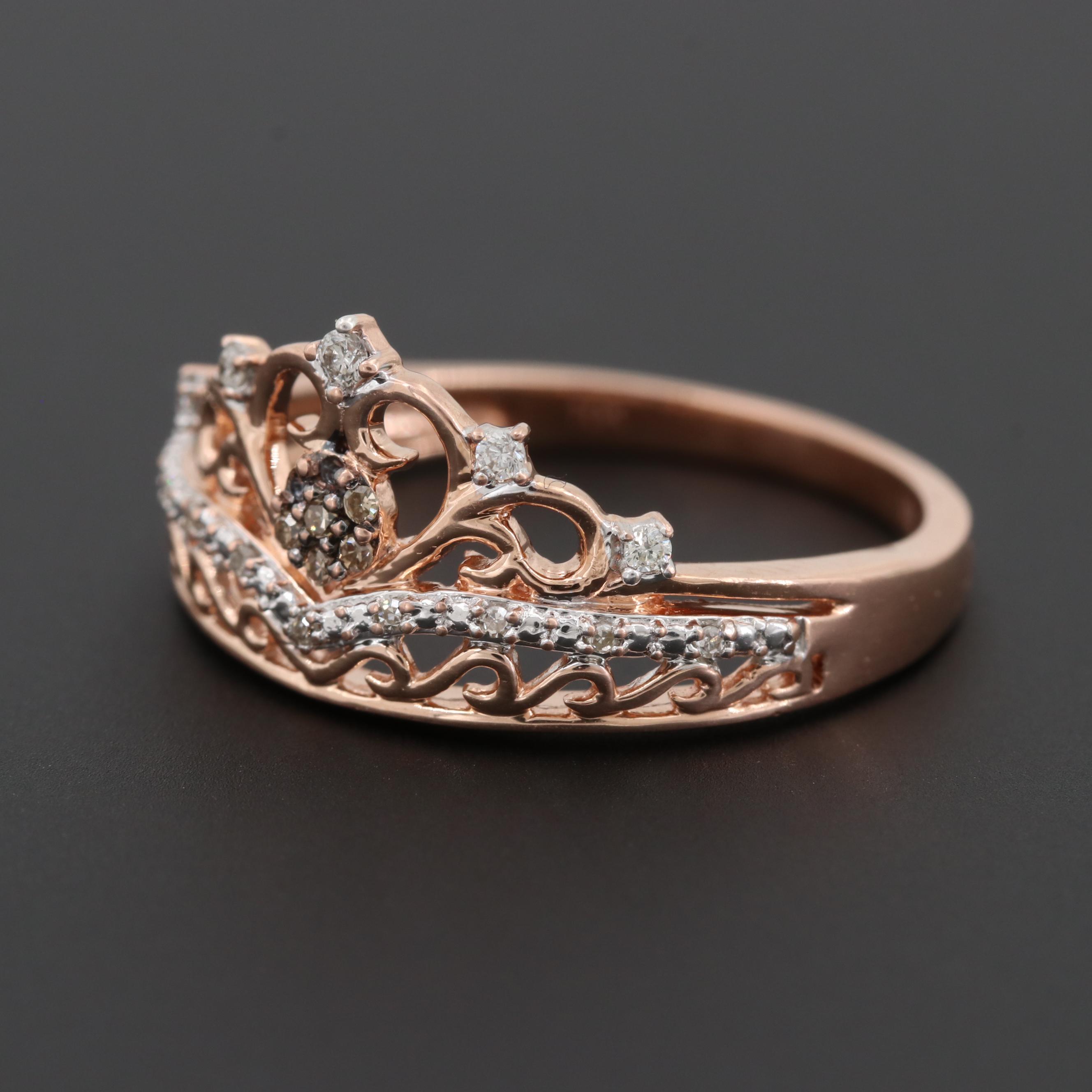 10K Rose Gold Diamond Tiara Ring