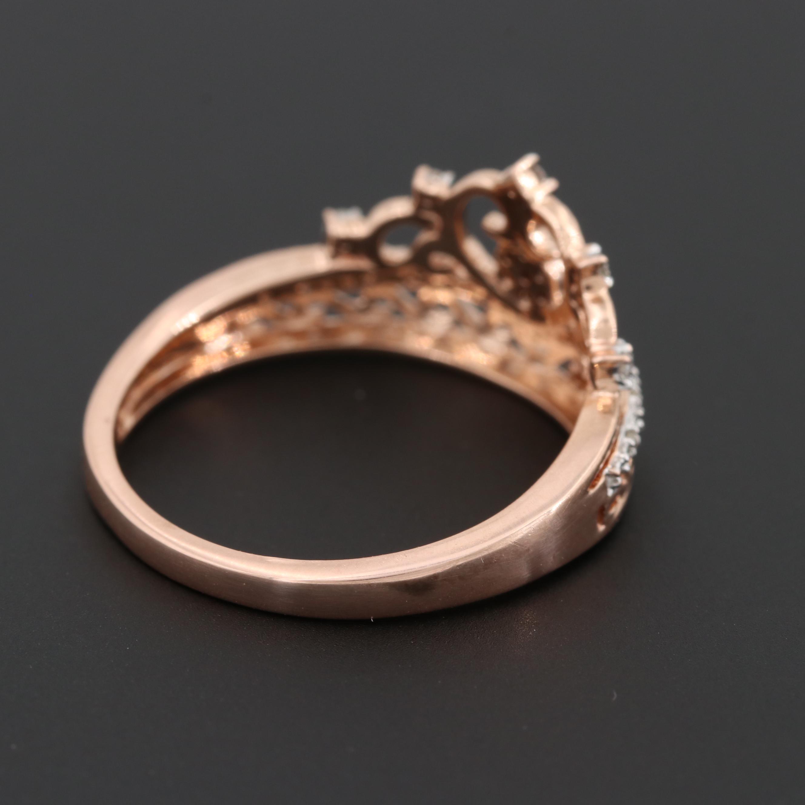 10K Rose Gold Diamond Tiara Ring