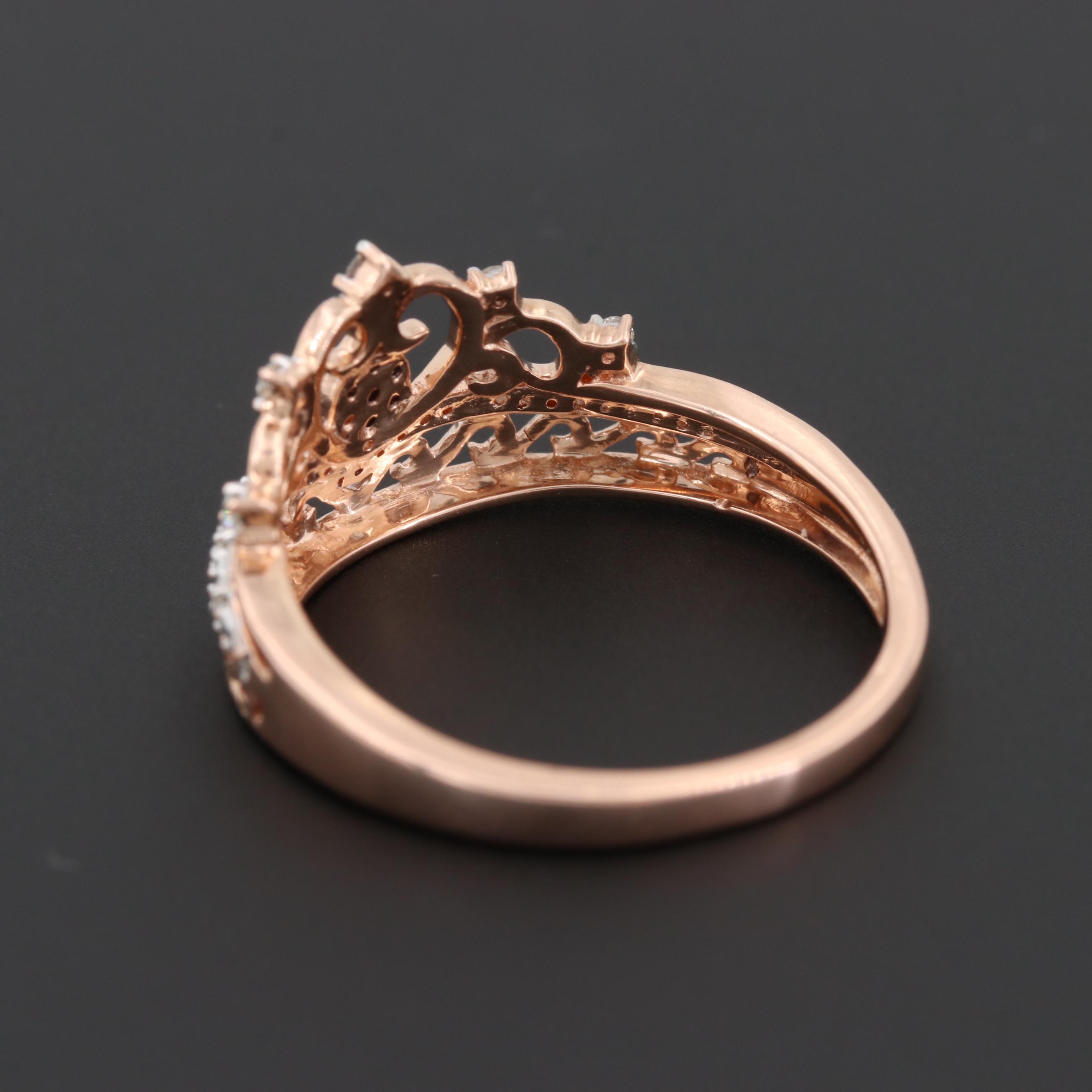 10K Rose Gold Diamond Tiara Ring