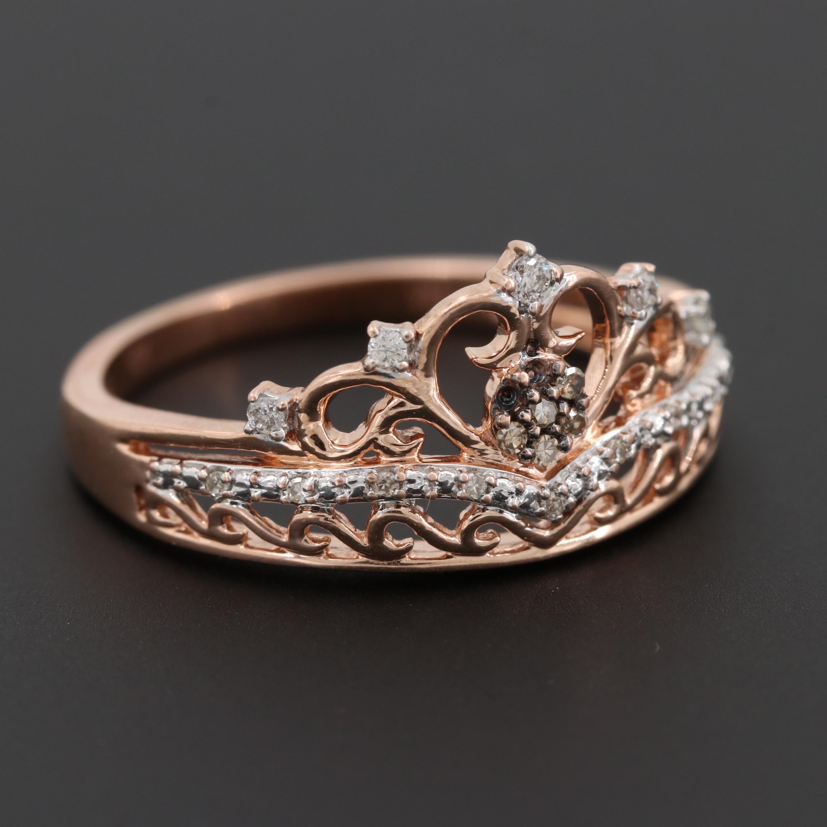 10K Rose Gold Diamond Tiara Ring
