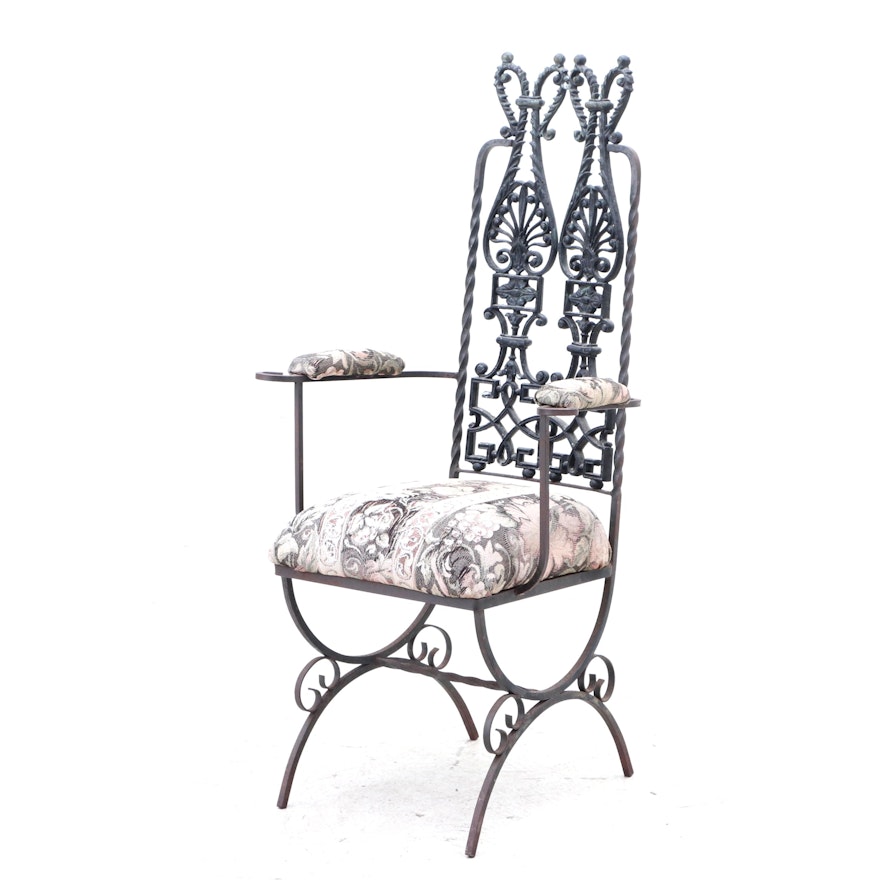 Classical Style Cast and Wrought Iron Chair, Circa 1950s-60s