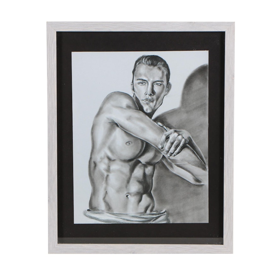 Pastel Drawing of Stretching Nude Male