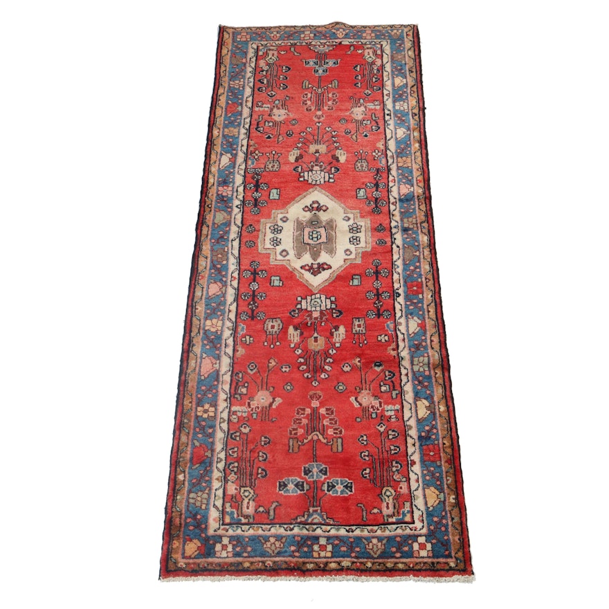 3.4' x 9.1' Hand-Knotted Persian Lilihan Carpet Runner, Circa 1950s
