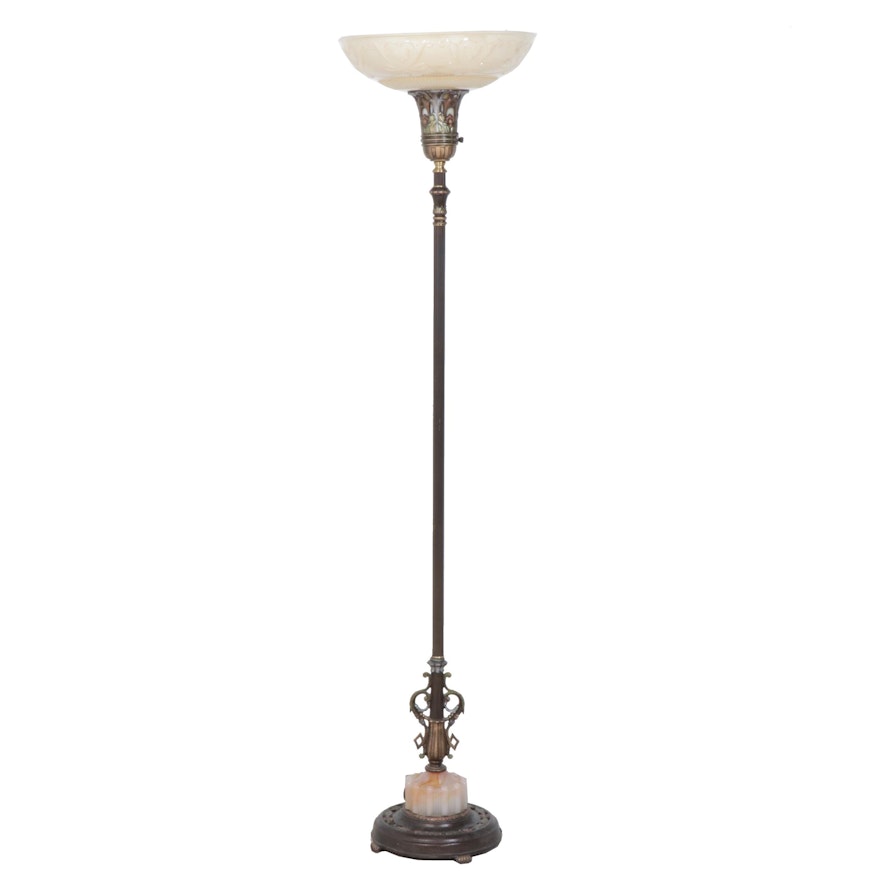 Polychrome Cast Metal Floor Lamp with Lighted Base