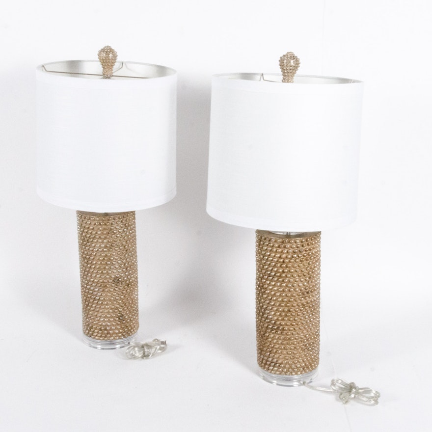 Contemporary Gold-Tone Beaded Table Lamps