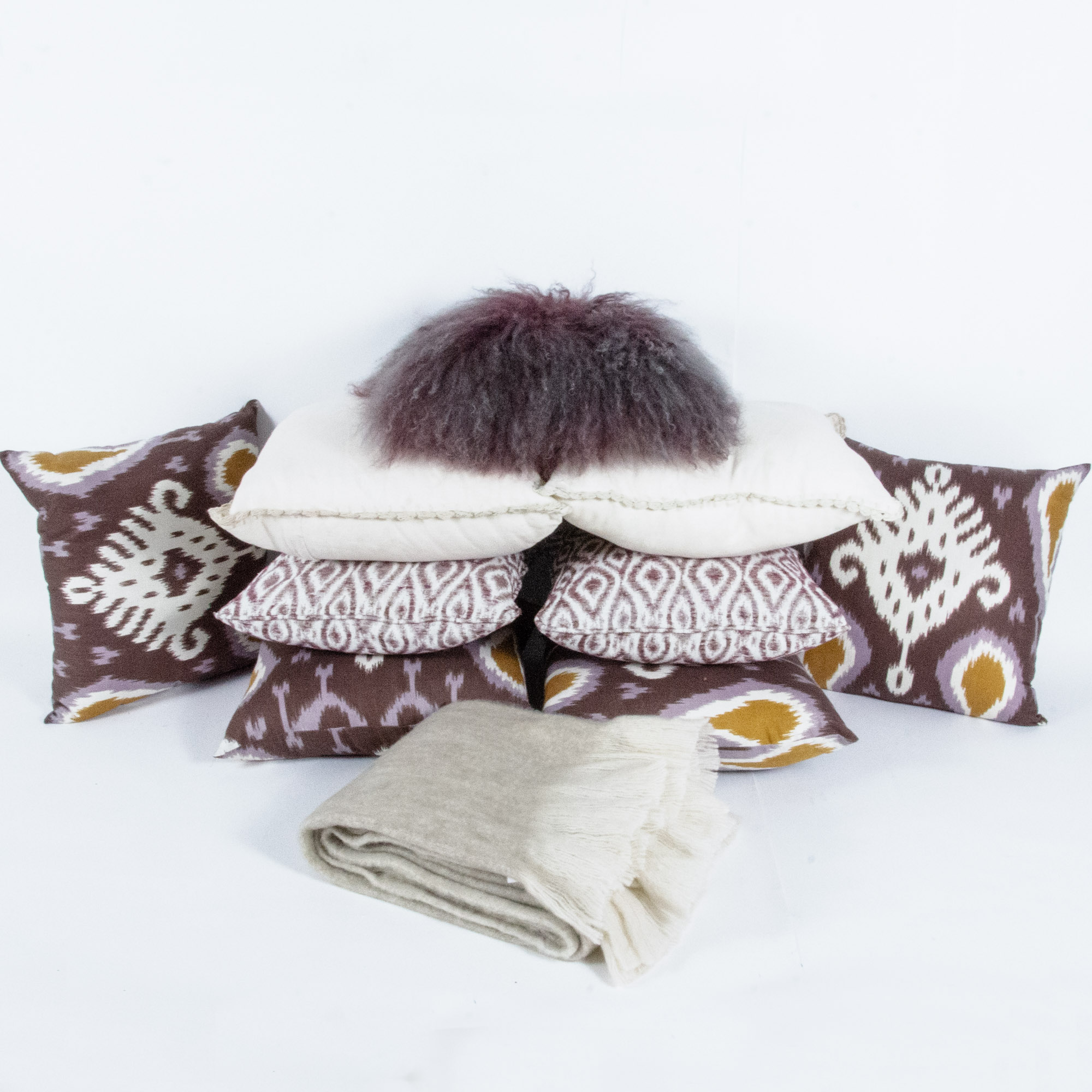 Decorative Fabric Accent Pillows and Throw Blanket