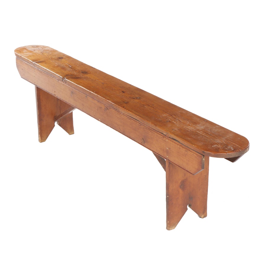 American Primitive Oblong Pine Bench, 19th Century and Later