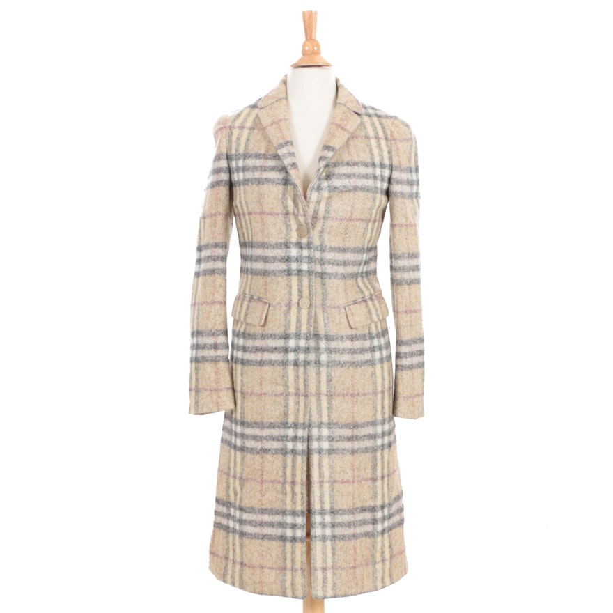 Women's Burberry Prorsum Plaid Wool Blend Coat