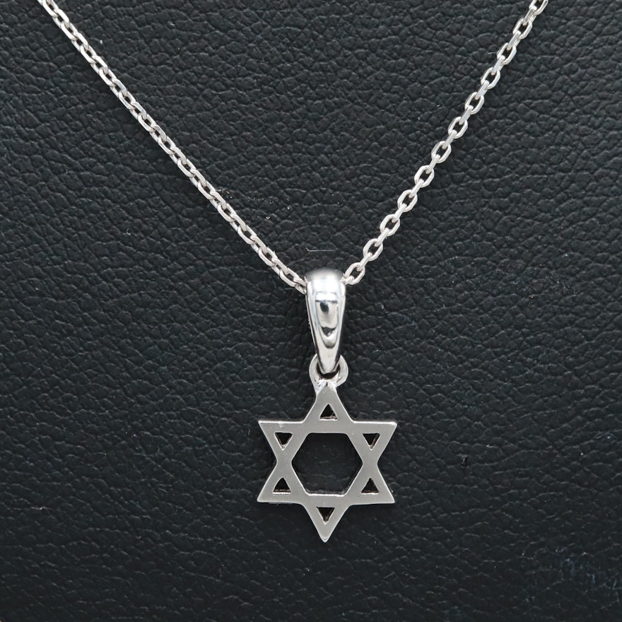 Sterling Silver Star of David Pendant on Cable Link Chain