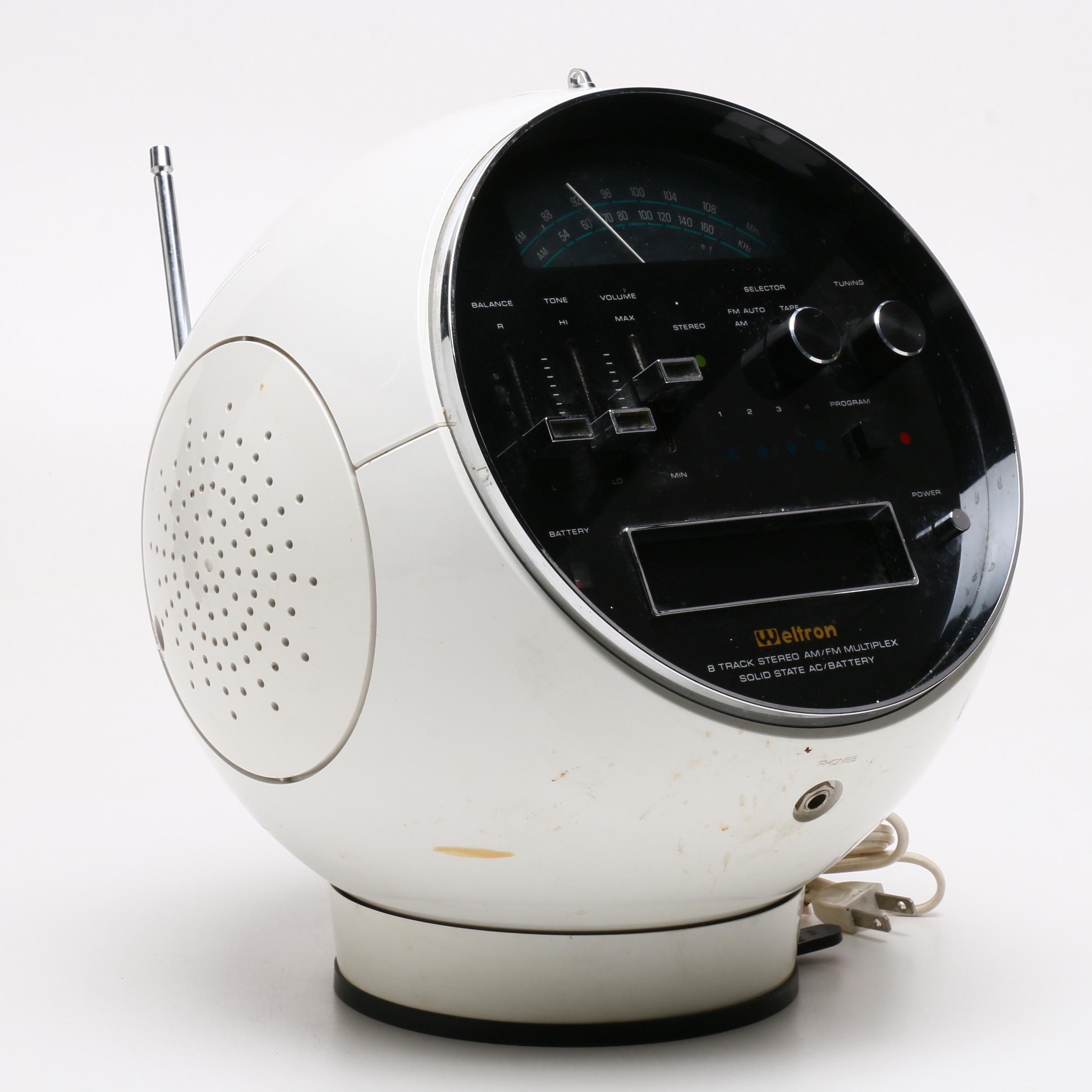 Weltron 2001 Space Ball 8 Track Player with AM/FM Radio, 1970s