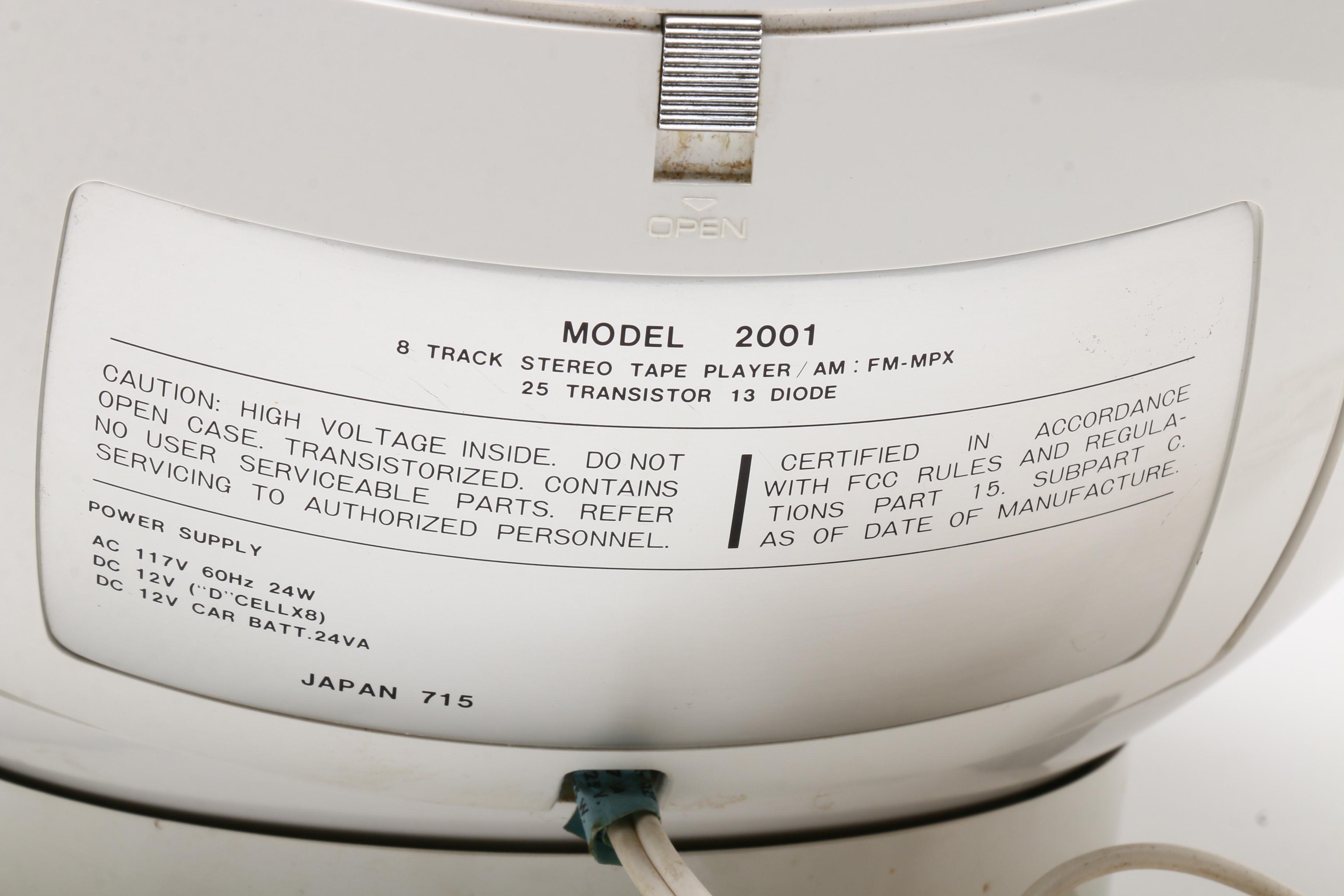 Weltron 2001 Space Ball 8 Track Player with AM/FM Radio, 1970s