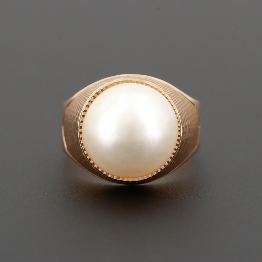 Vintage 14K Yellow Gold Cultured Pearl Ring