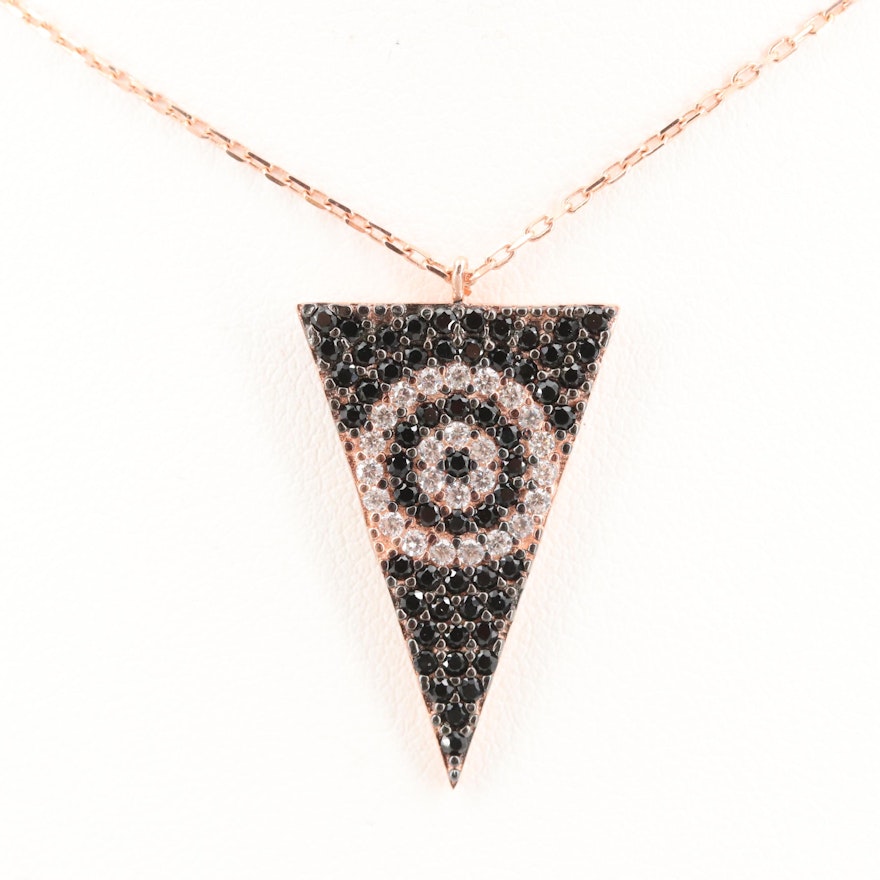 Rose Gold Wash on Sterling Silver Cubic Zirconia Evil Eye Necklace