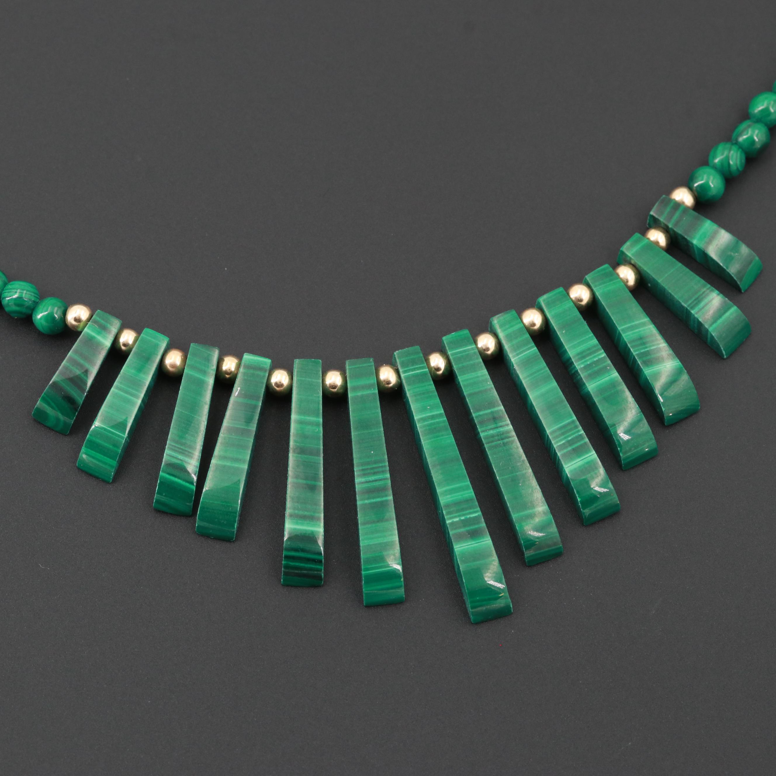 14K Yellow Gold Malachite Bib Necklace