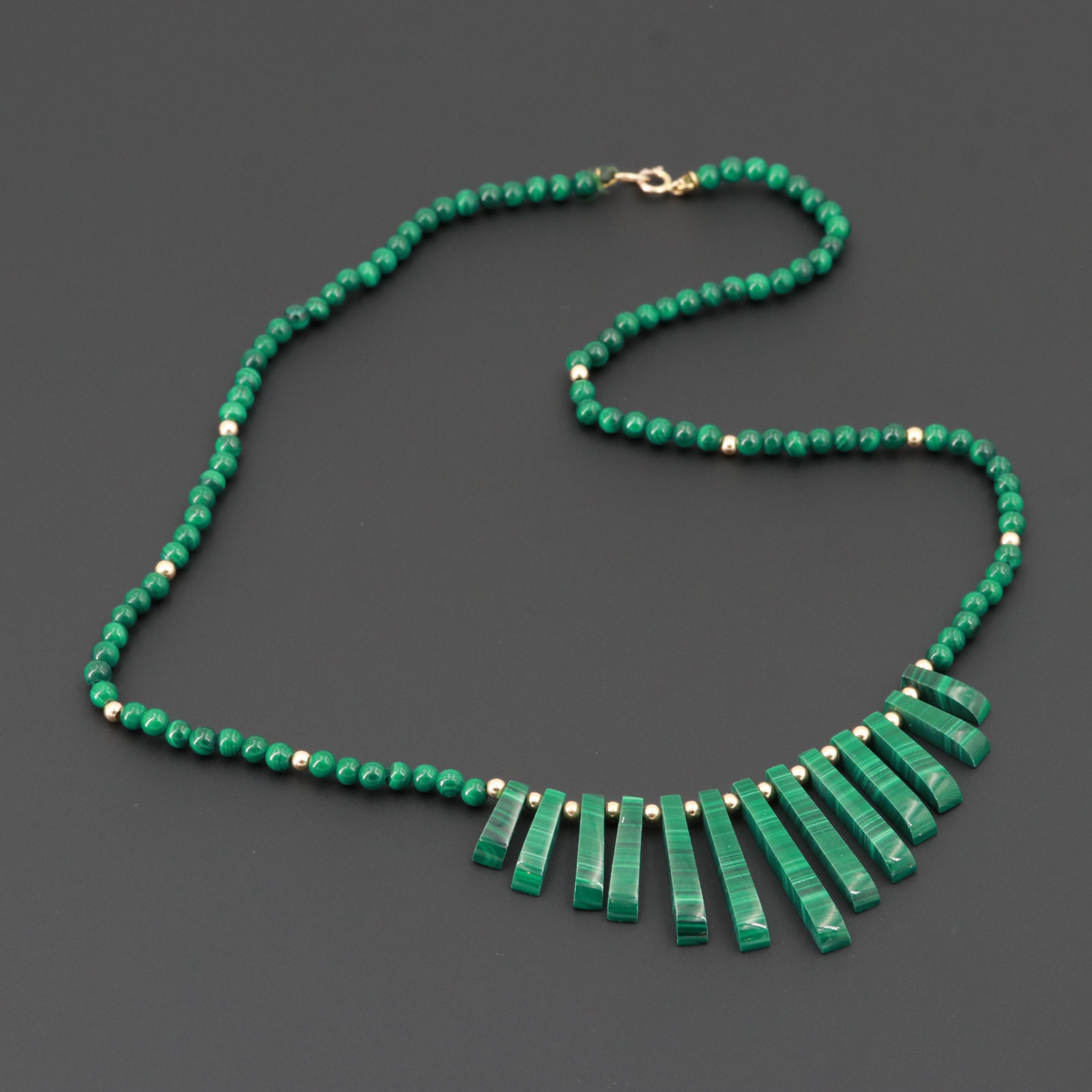 14K Yellow Gold Malachite Bib Necklace