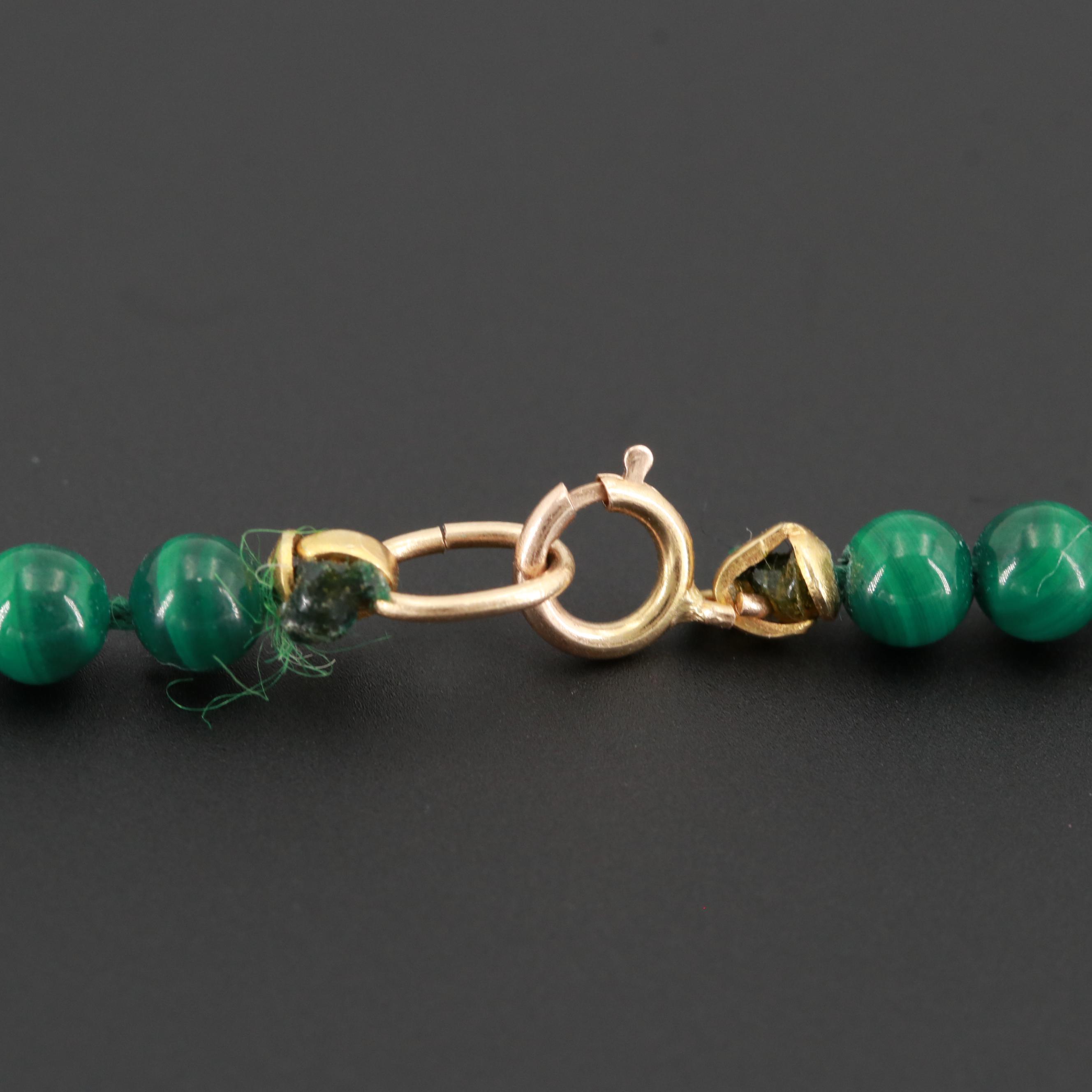 14K Yellow Gold Malachite Bib Necklace