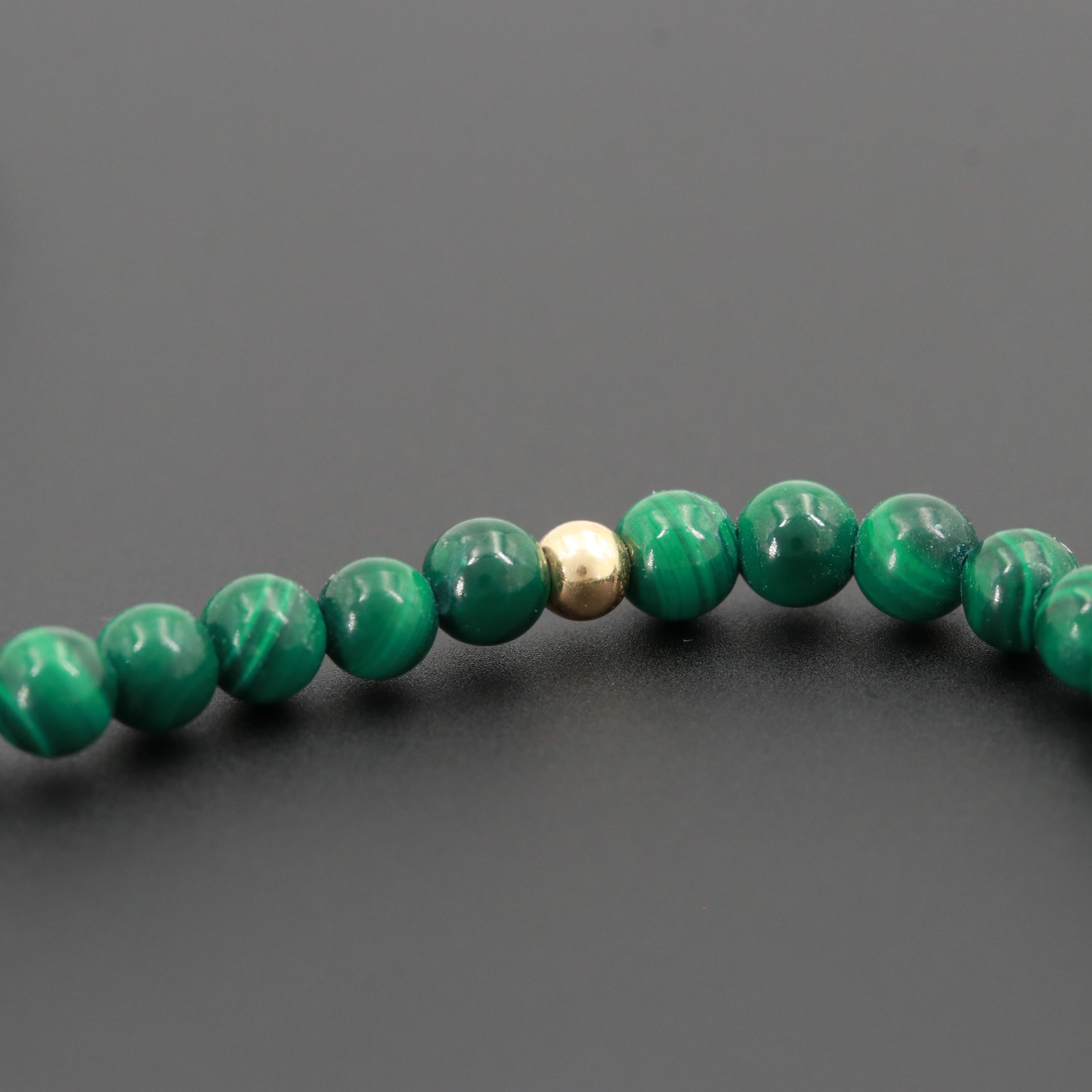 14K Yellow Gold Malachite Bib Necklace
